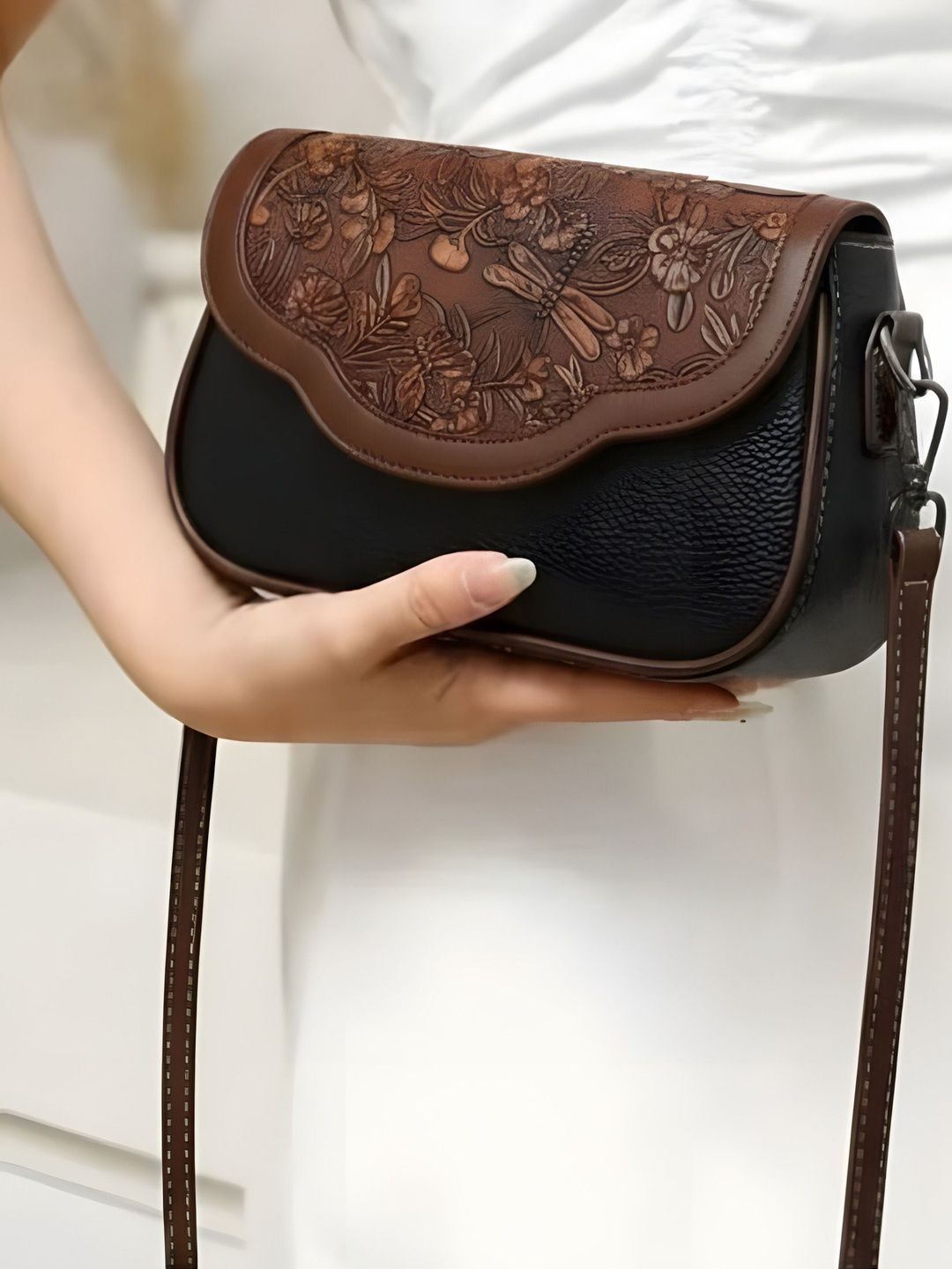Haveglam Floral Textured Structured Sling Bag