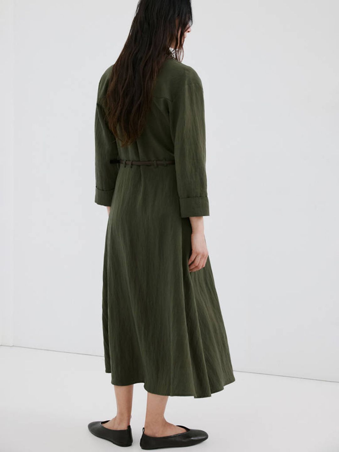 Shirt Collar A-Line Dress With Belt 3