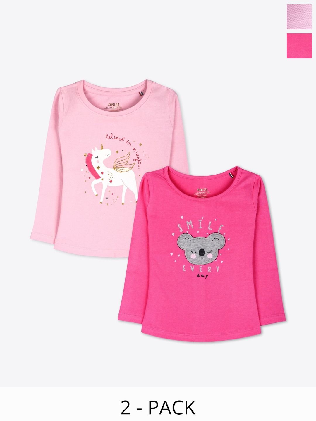 ariel Girls Cotton Pack Of 2 Printed Full Sleeve Tshirts