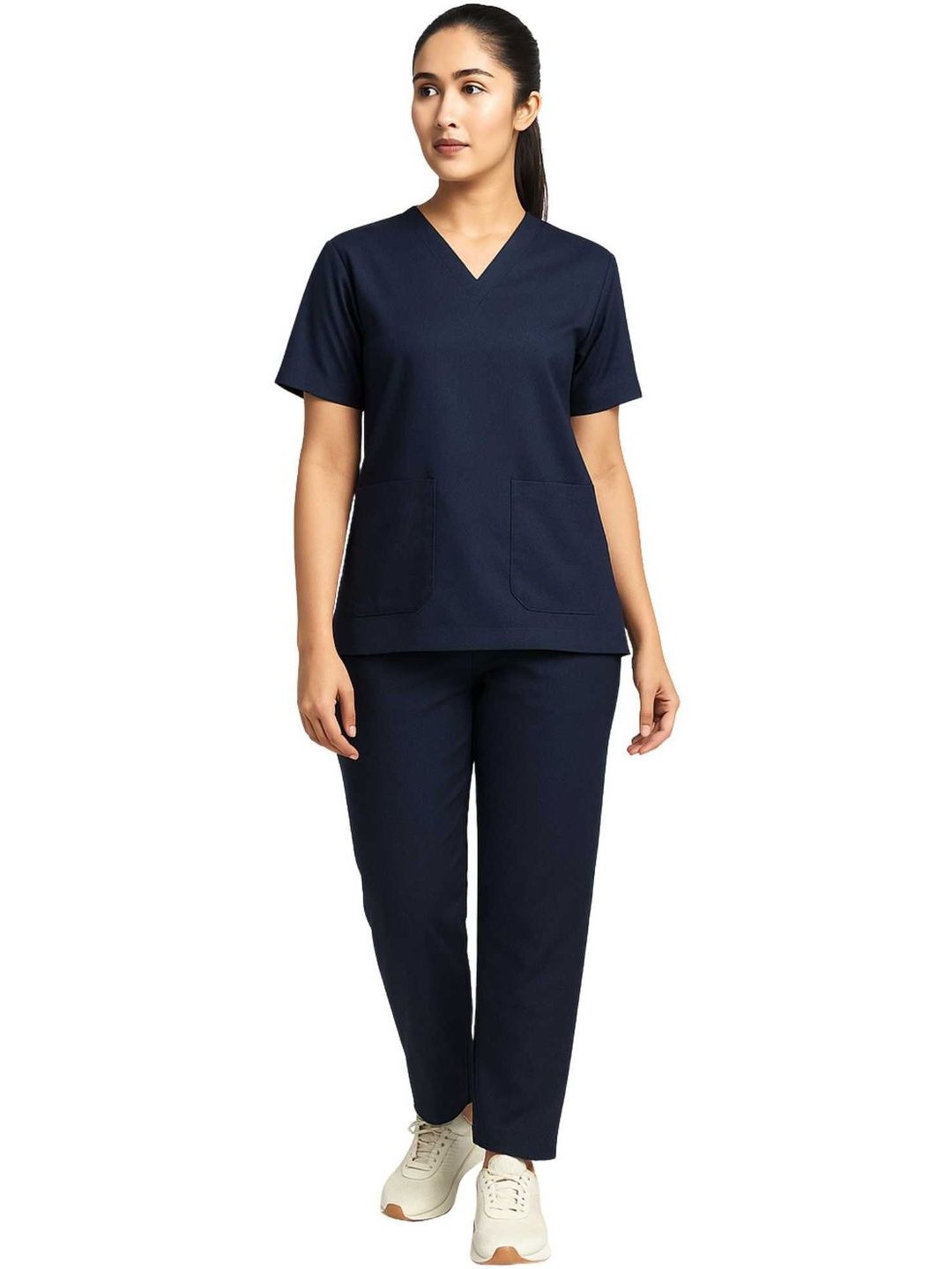 MAFATLAL Women Classic Solid Antimicrobial 4-Pocket Scrub Set