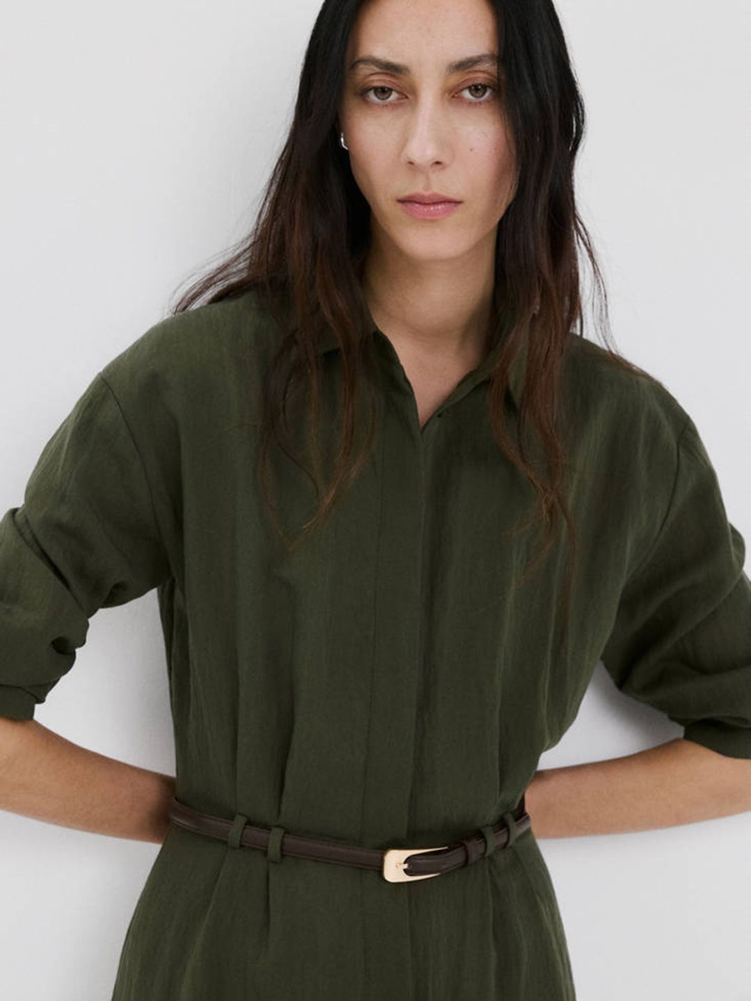 Shirt Collar A-Line Dress With Belt 2