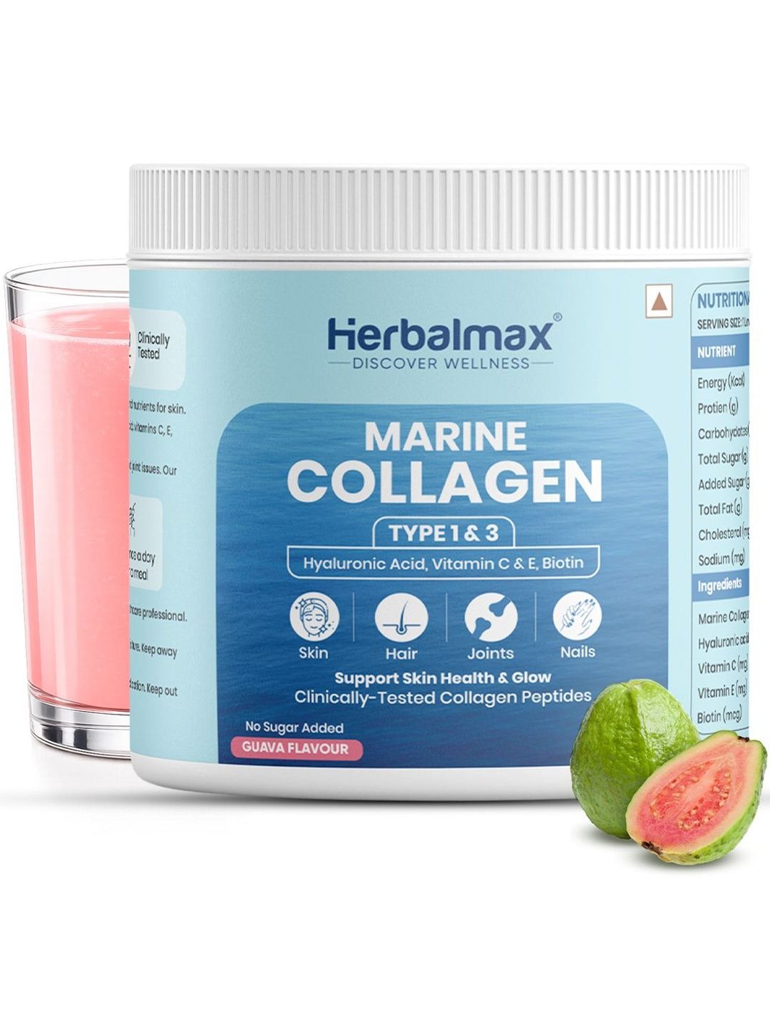 Herbalmax Skin Radiance Marine Collagen Powder- 120 g- Guava