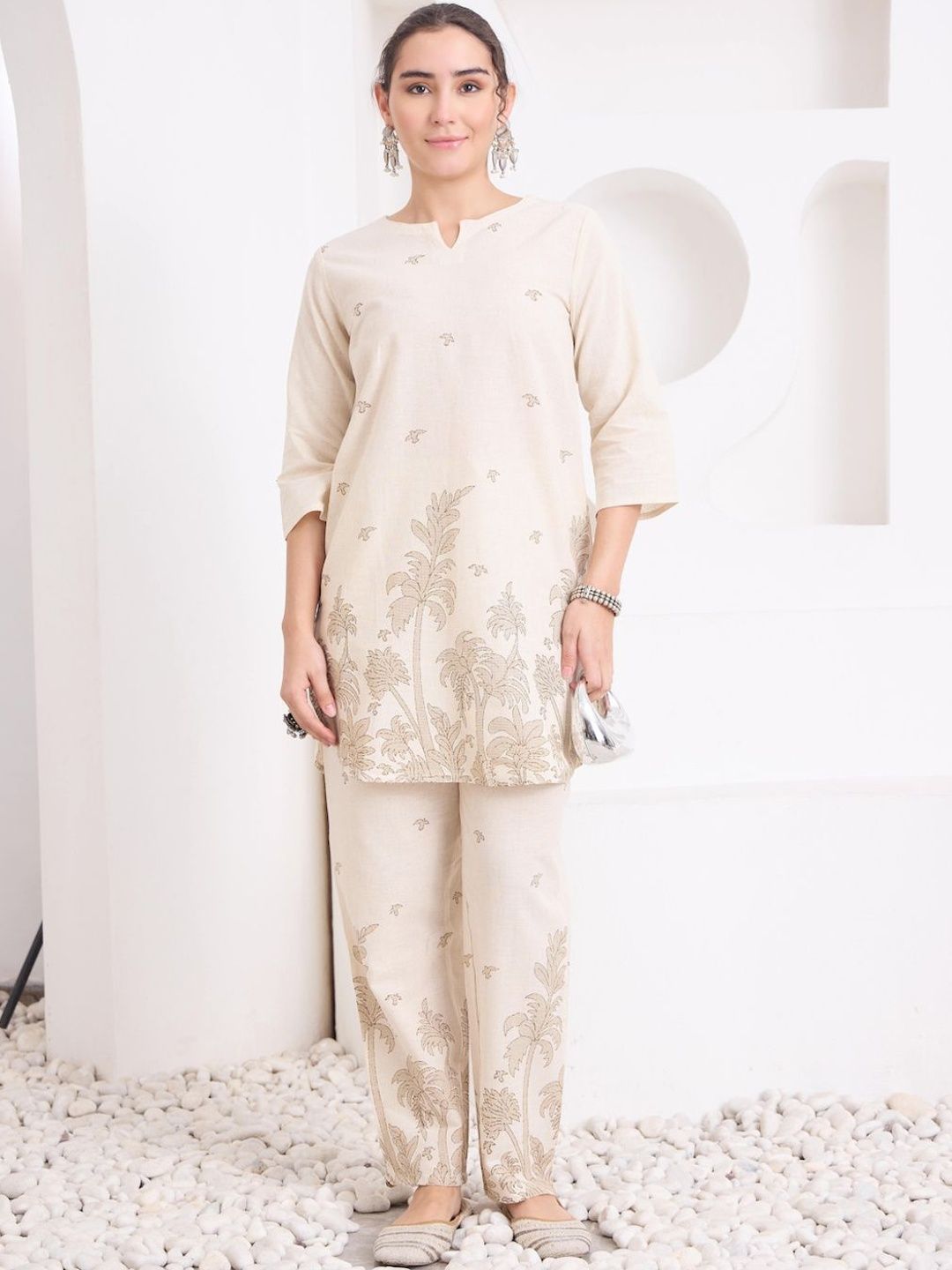 KALINI Cotton Printed Top with Trousers