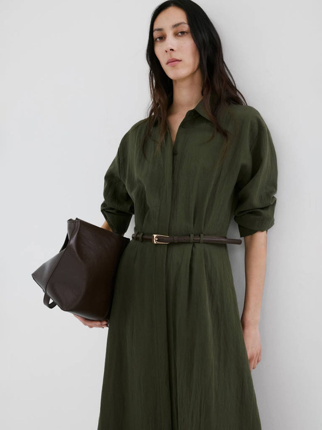 Shirt Collar A-Line Dress With Belt 4