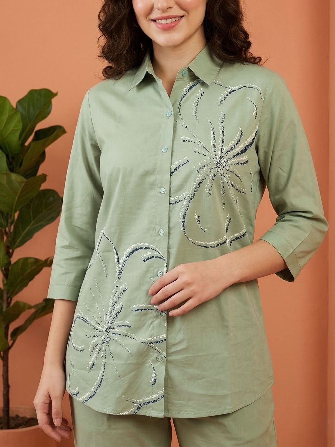 X Printed Shirt Collar Pure Cotton Shirt with Trousers 2
