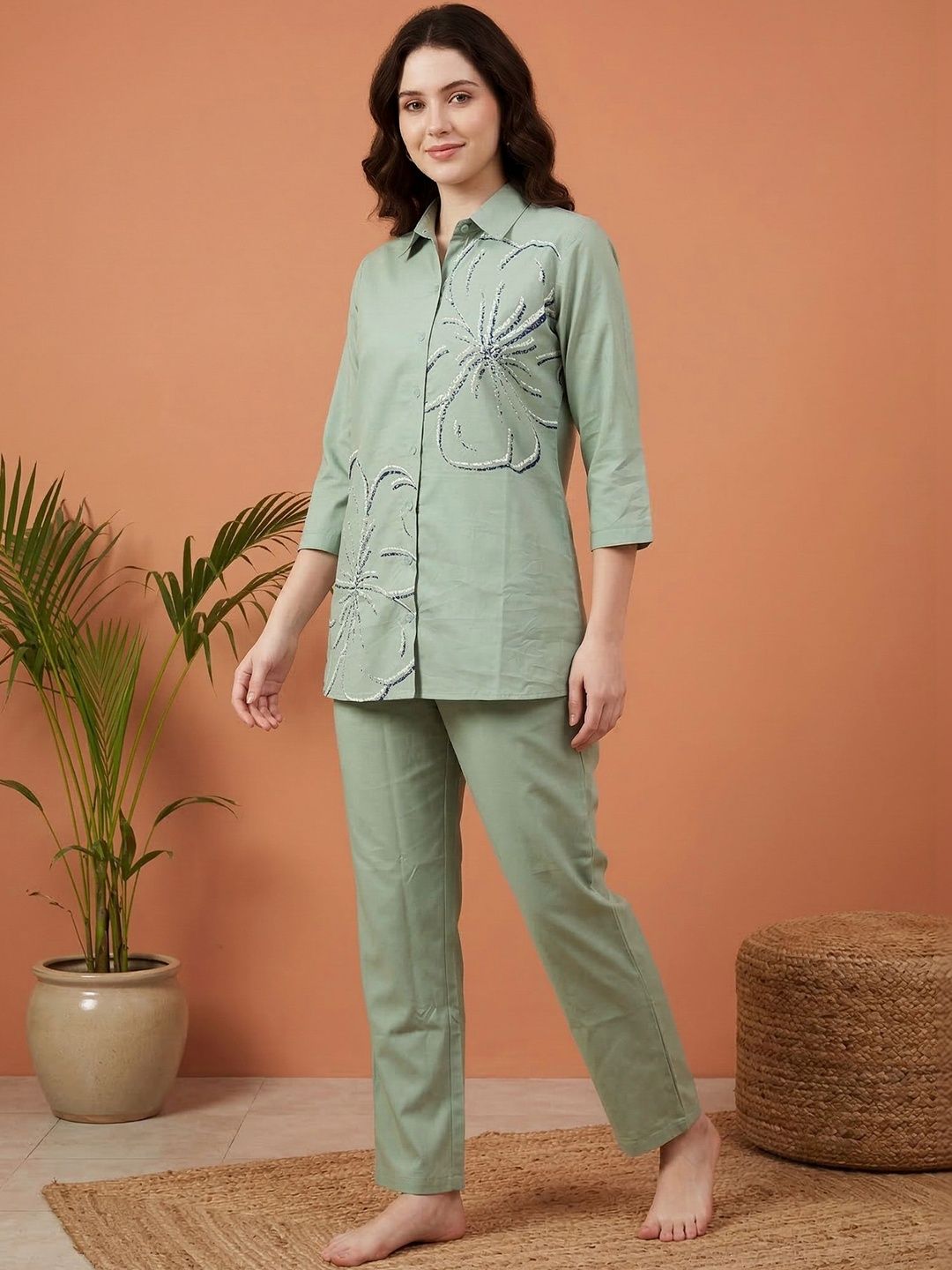 X Printed Shirt Collar Pure Cotton Shirt with Trousers 3
