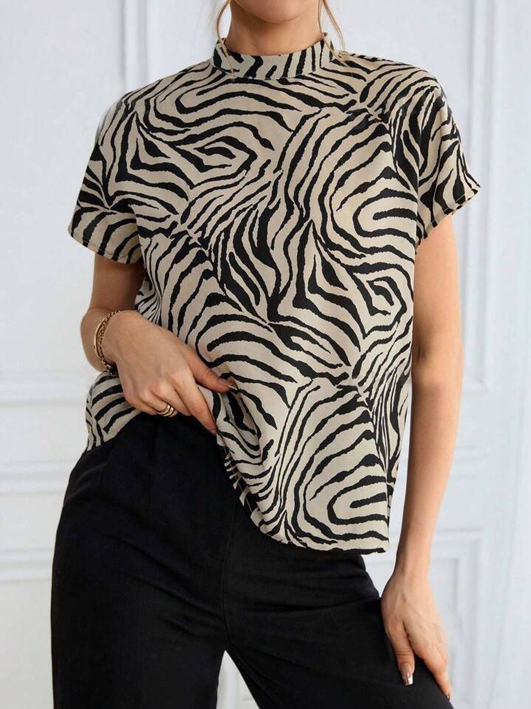 KASHIANXSTYLE Animal Print Cotton Blend Top