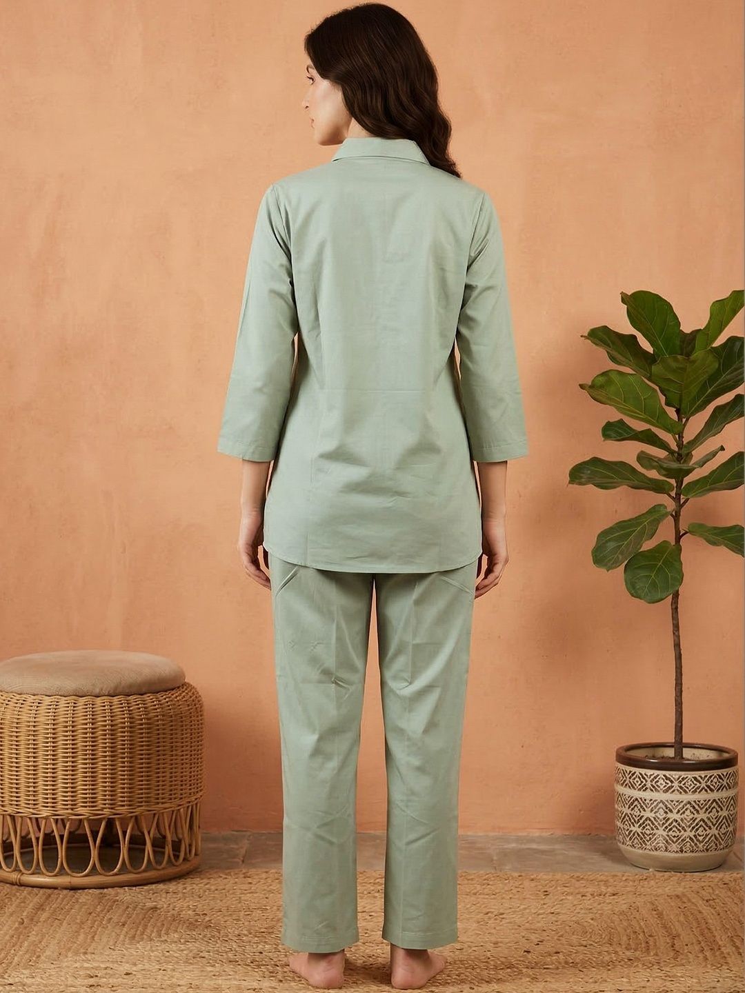 X Printed Shirt Collar Pure Cotton Shirt with Trousers 5