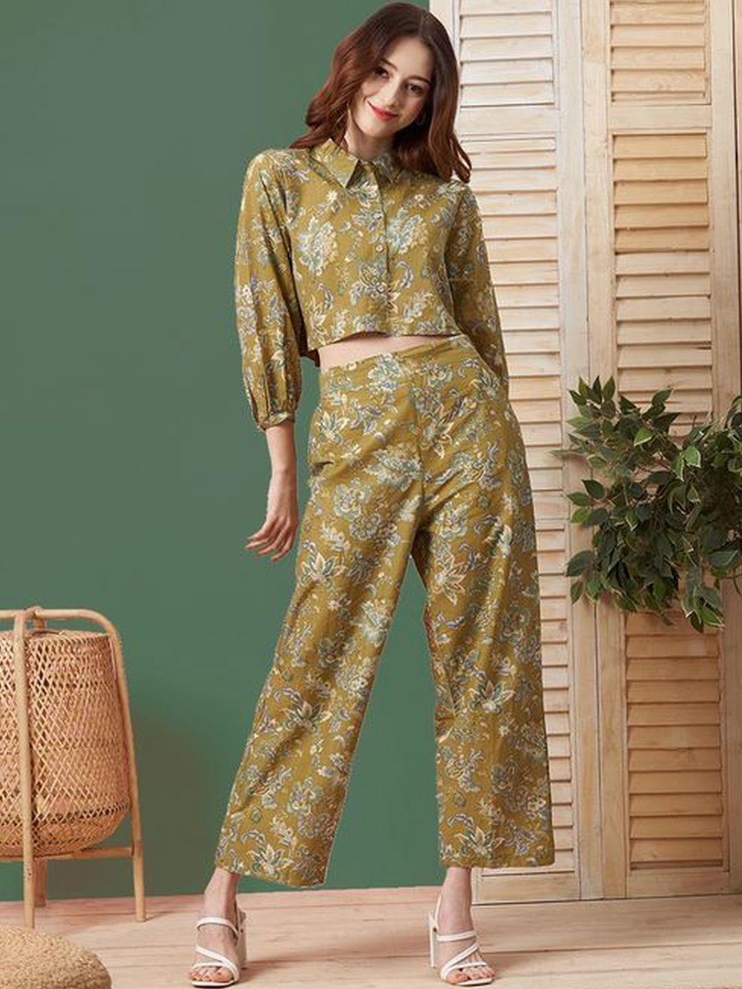 MYRIE Floral Cotton Printed Pure Cotton Shirt with Trousers