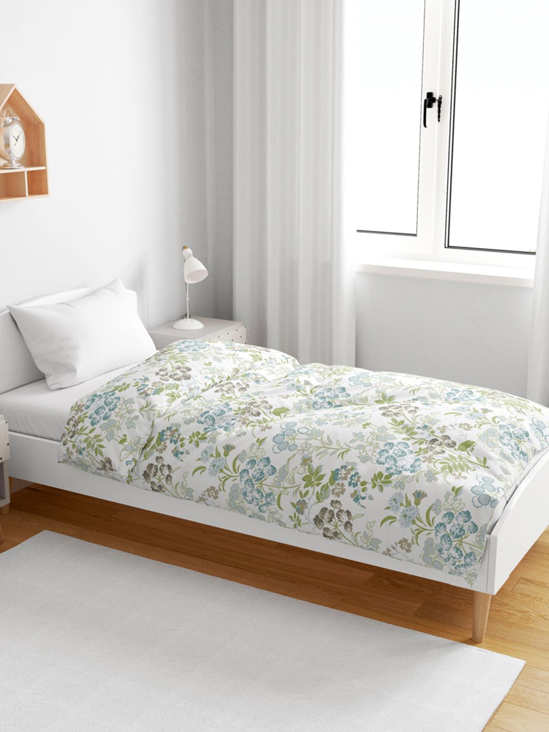 Divine Casa Green Blush Floral Cotton AC Room 120 GSM Reversible Single Kids Dohar Blanket