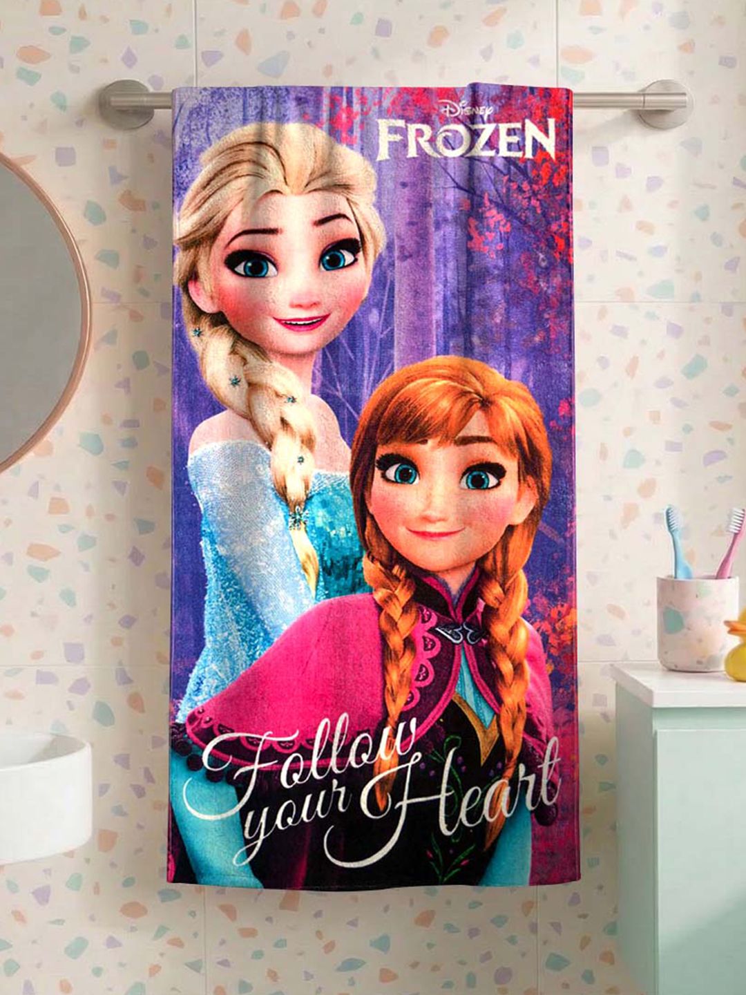 Disney Frozen Sister's Follow your Heart 350GSM Super Soft Kids Regular Bath Towel-24x47In