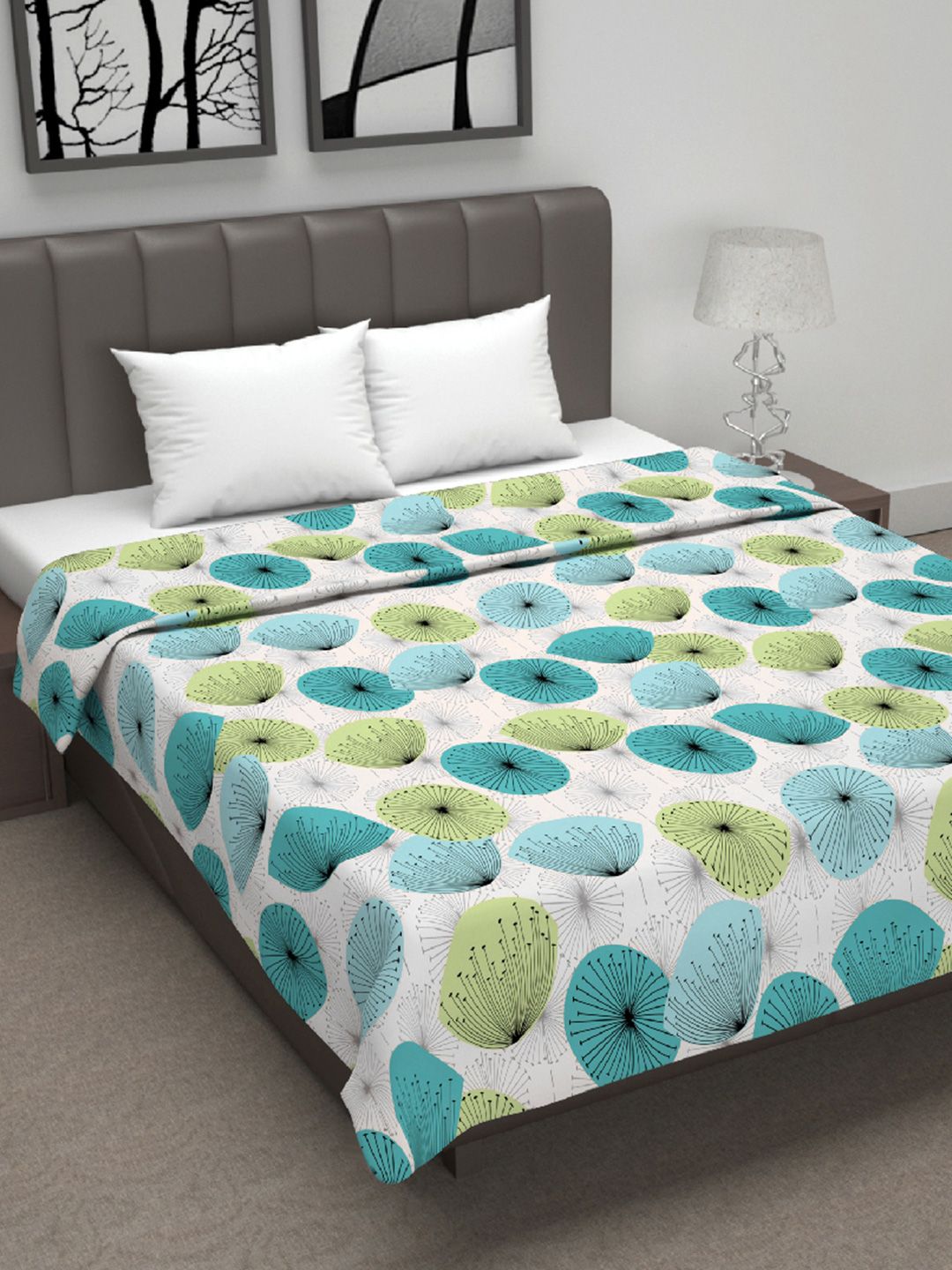 Divine Casa Aqua Floral Cotton AC Room 120 GSM Reversible Double Bed Dohar Blanket