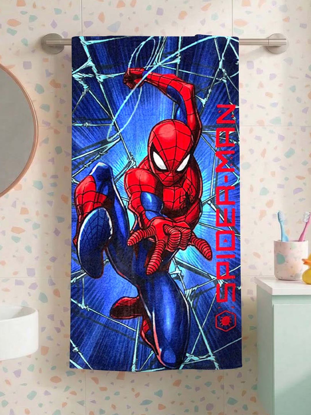 Marvel Spiderman Pure Cotton 350GSM Super Absorbent Kids Regular Bath Towel-24x47In