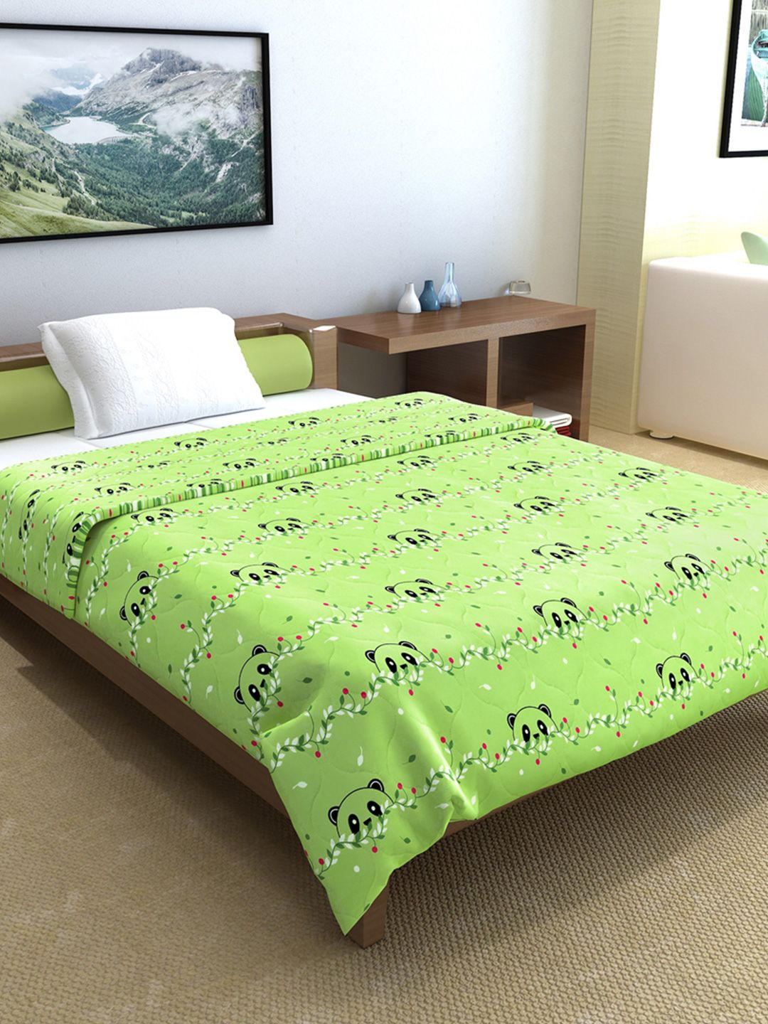 Paradise Green Abstract Cotton Mild Winter 120 GSM Reversible Single Bed Comforter
