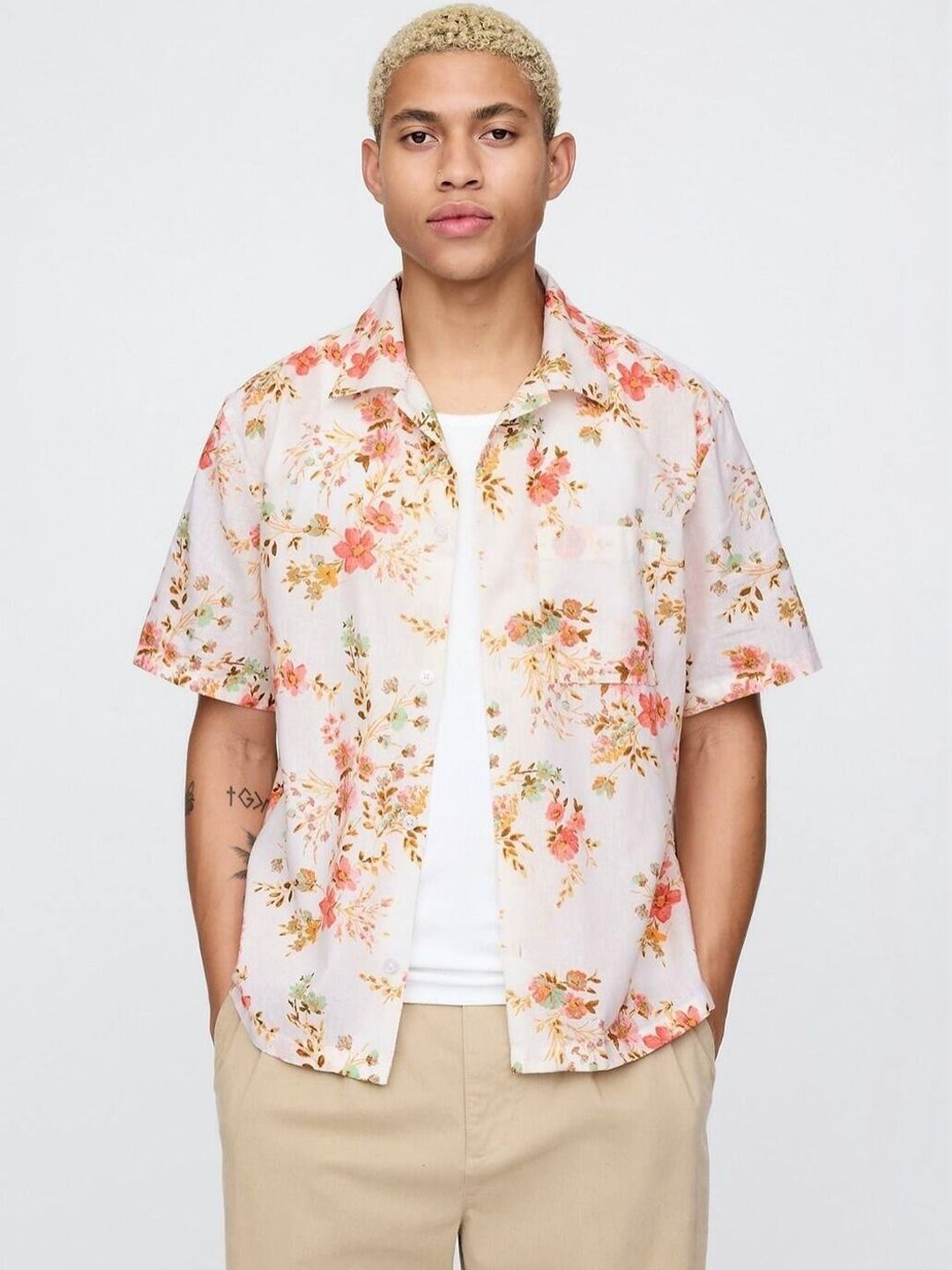 GAP Men's Floral Cuban Collar Camp Shirts