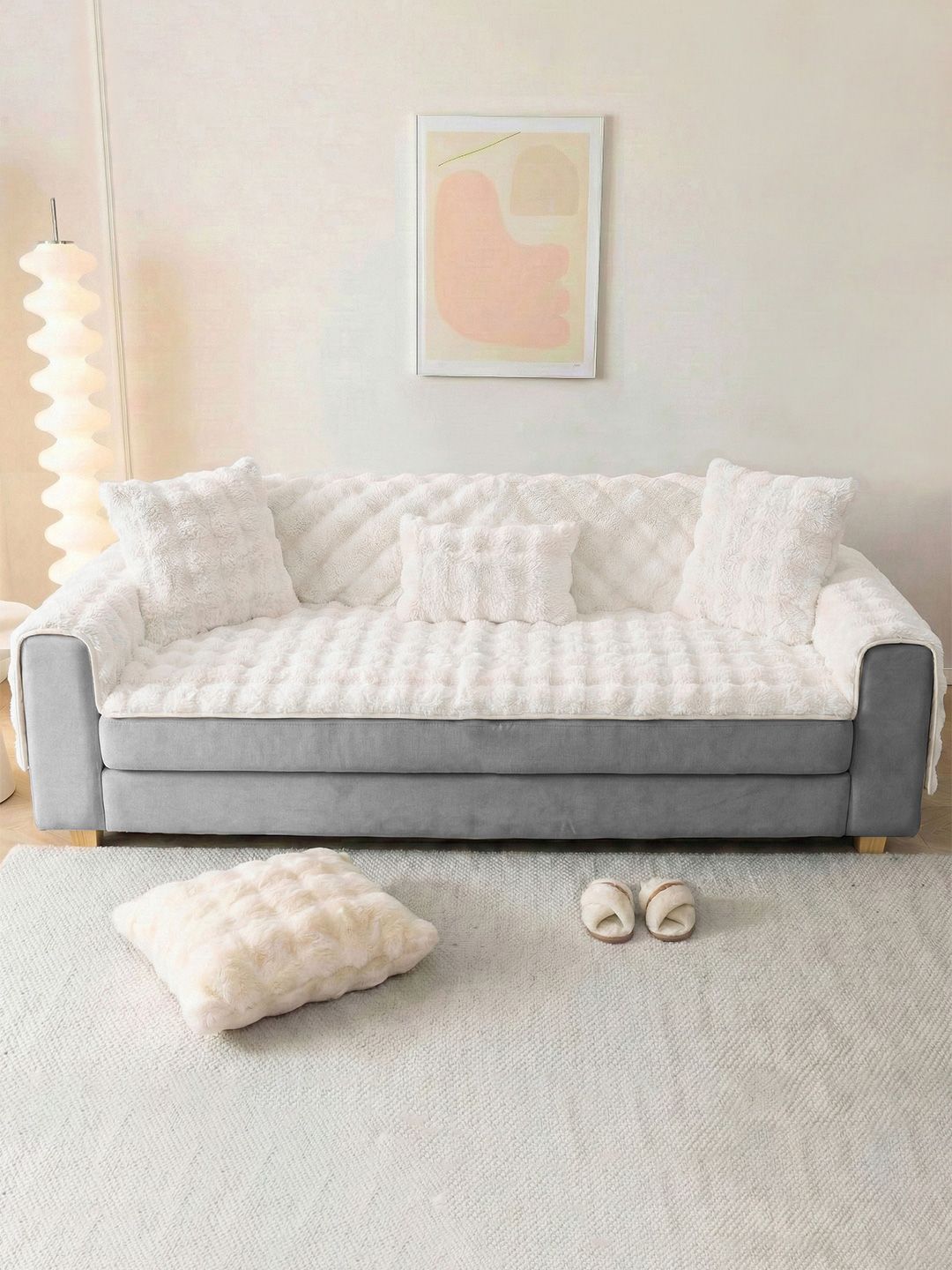 Buy DREAM CARE Cream Coloured & Cream Coloured 1 Piece Sofa Cover -  - Home for Unisex