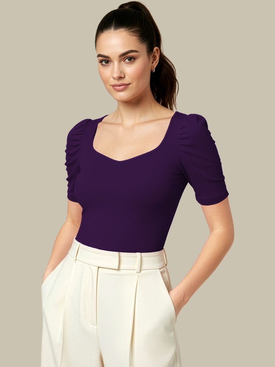 Navyankaa Sweetheart Neck Puff Sleeve Top