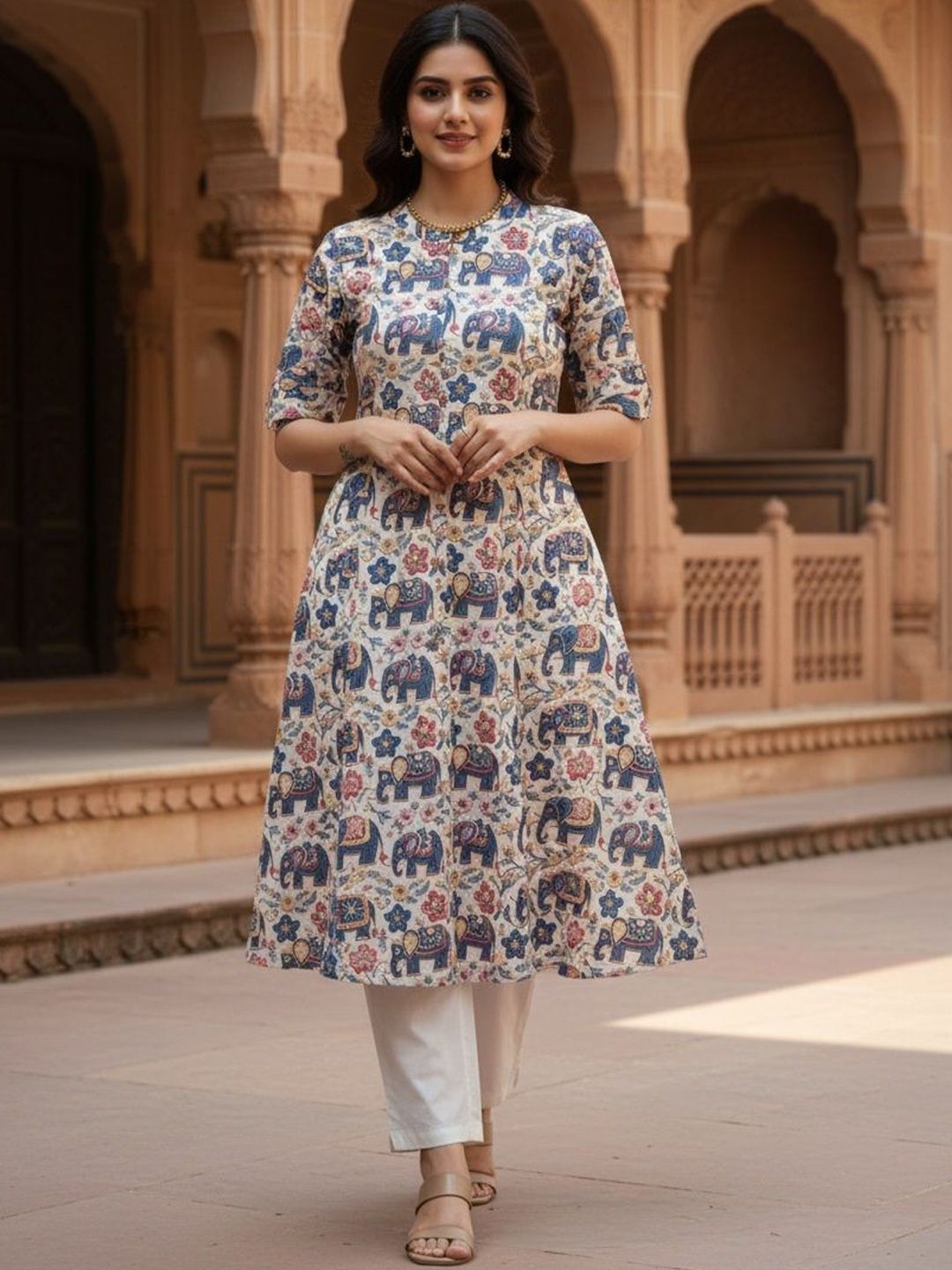 Gopi Prem Women Animal Printed Regular Pure Cotton Kurta with Palazzos