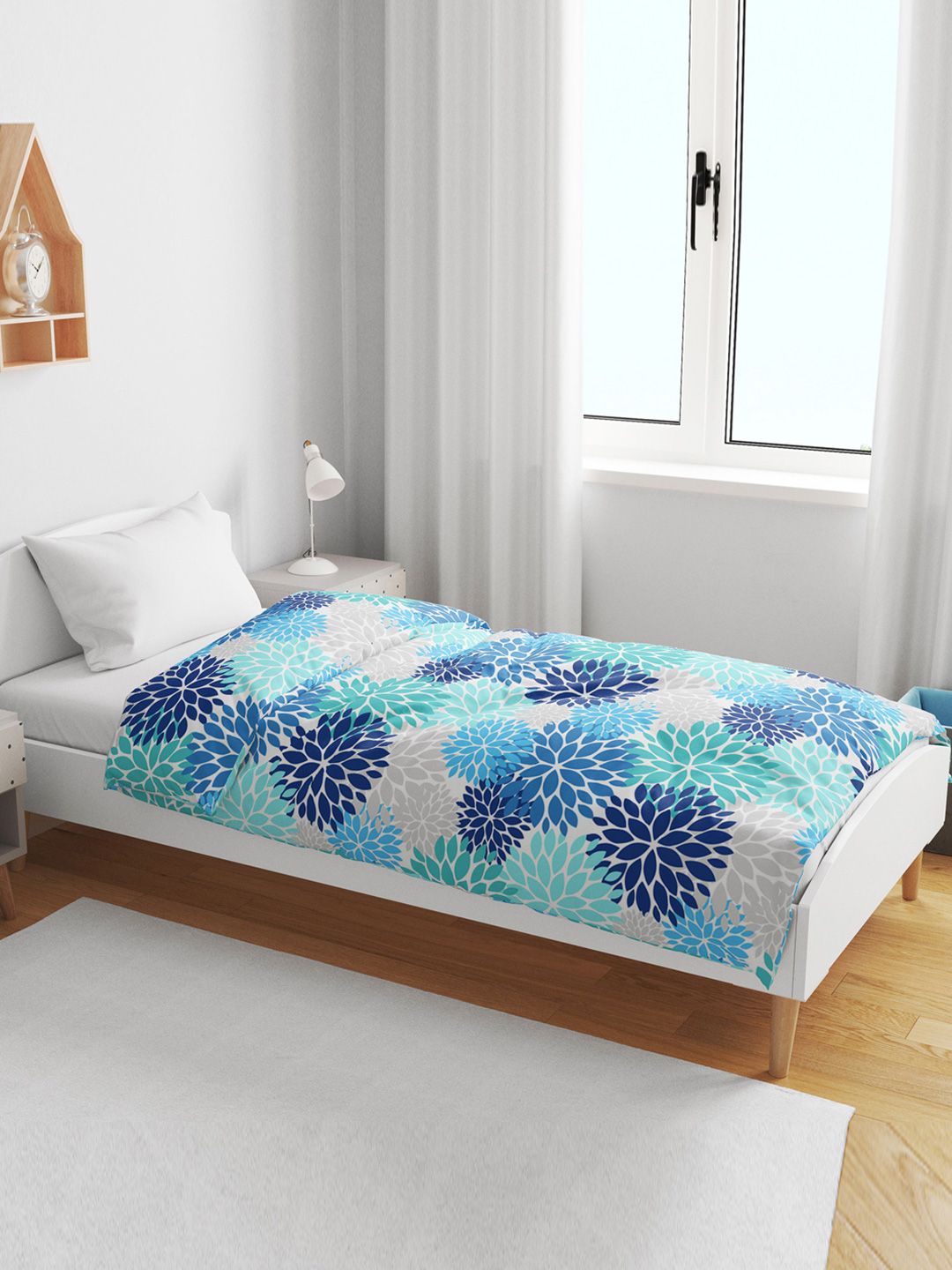 Divine Casa Blue Aqua Floral Cotton AC Room 120 GSM Reversible Single Kids Dohar Blanket