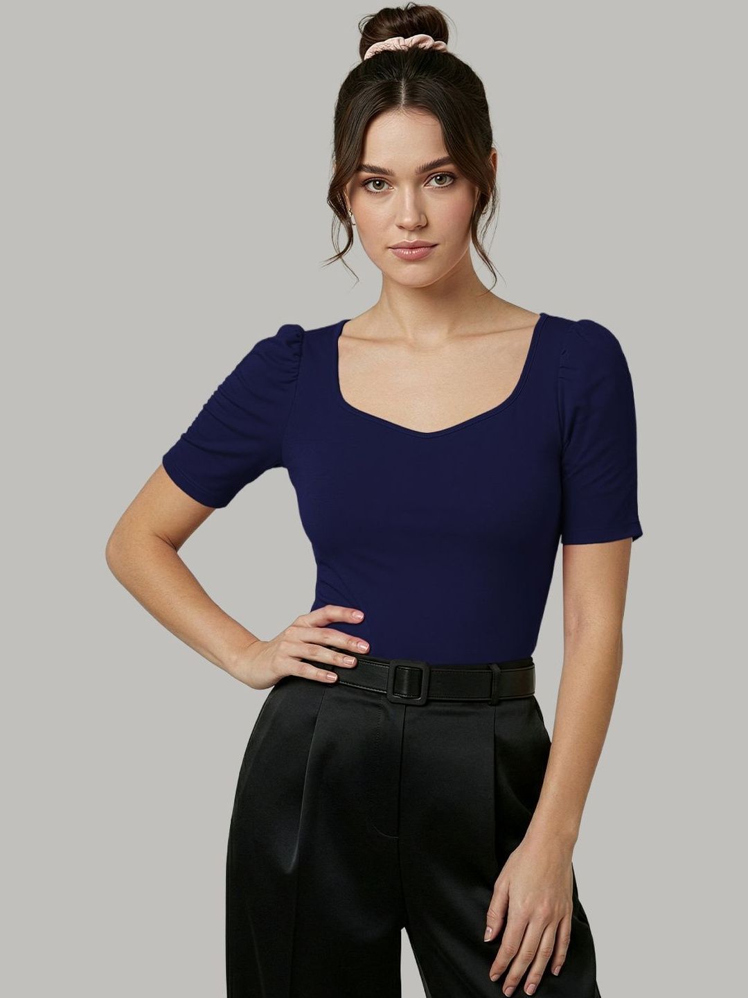 Navyankaa Sweetheart Neck Puff Sleeve Top