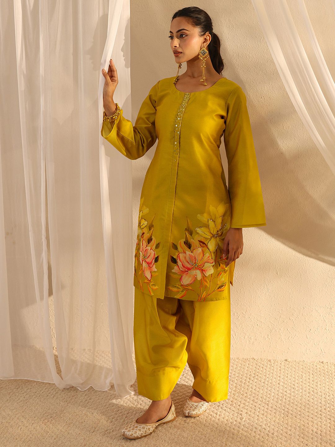 Buy Gerua By Libas Mustard Floral Printed Co Ord Set -  - Apparel for Women