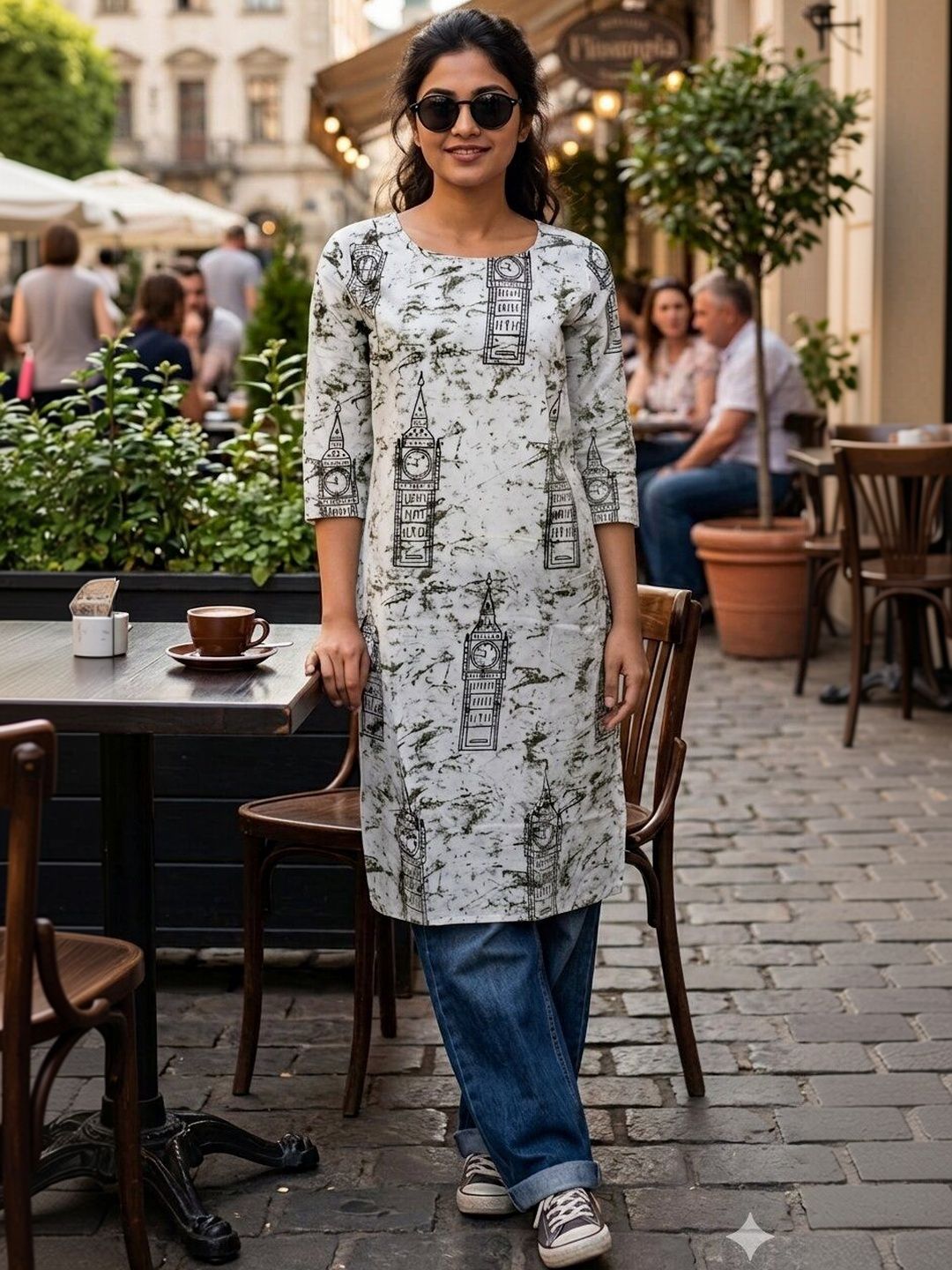 Zyla Women Abstract Printed Round Neck Cotton Kurta