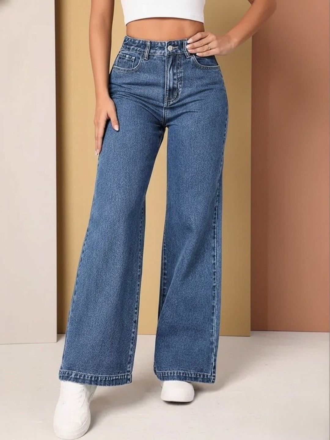 R.Code by The Roadster Life Co. Women Wide Leg High-Rise Light Fade Stretchable Jeans