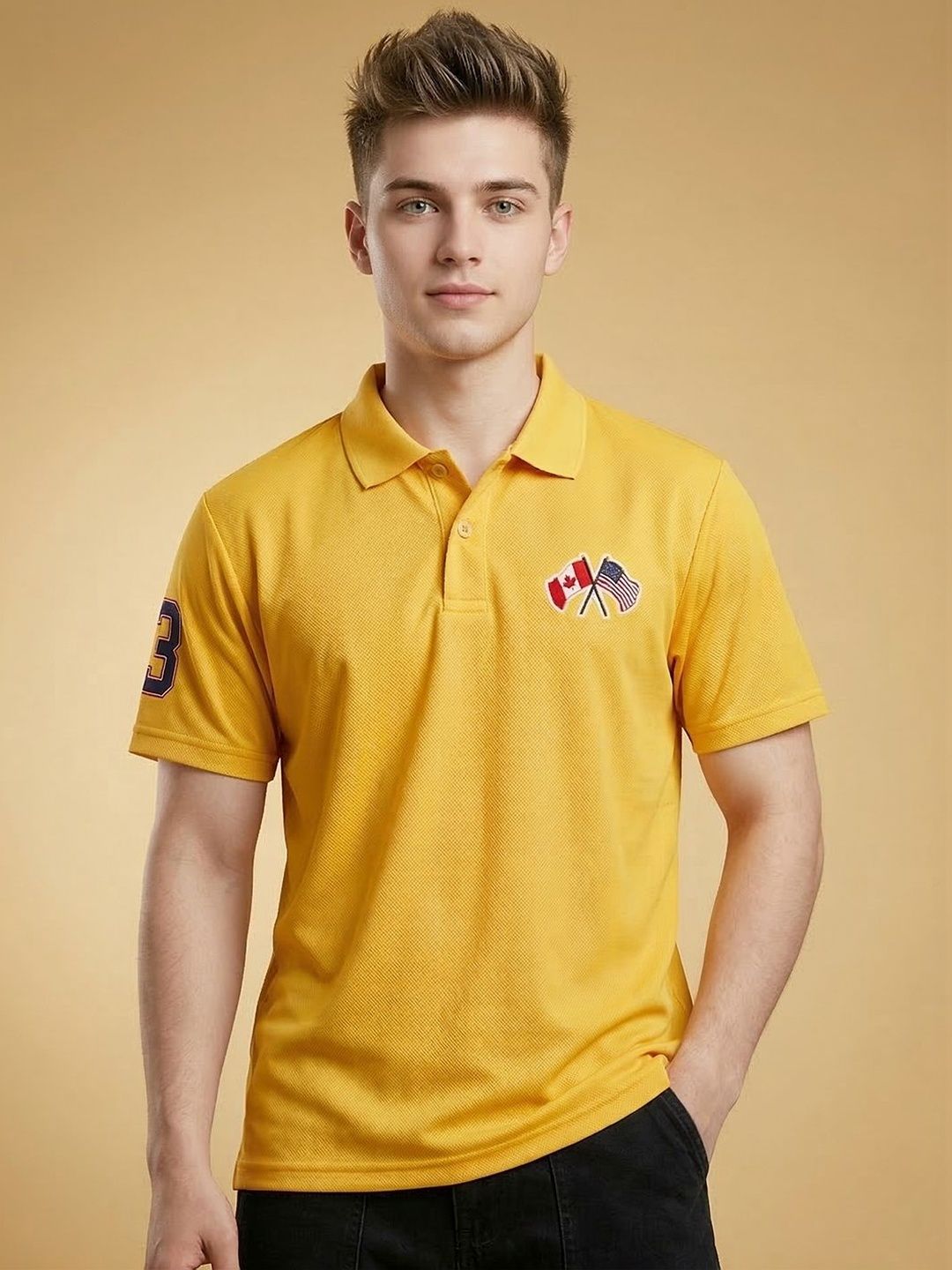 HERE&NOW Men Printed Polo Collar T-shirt
