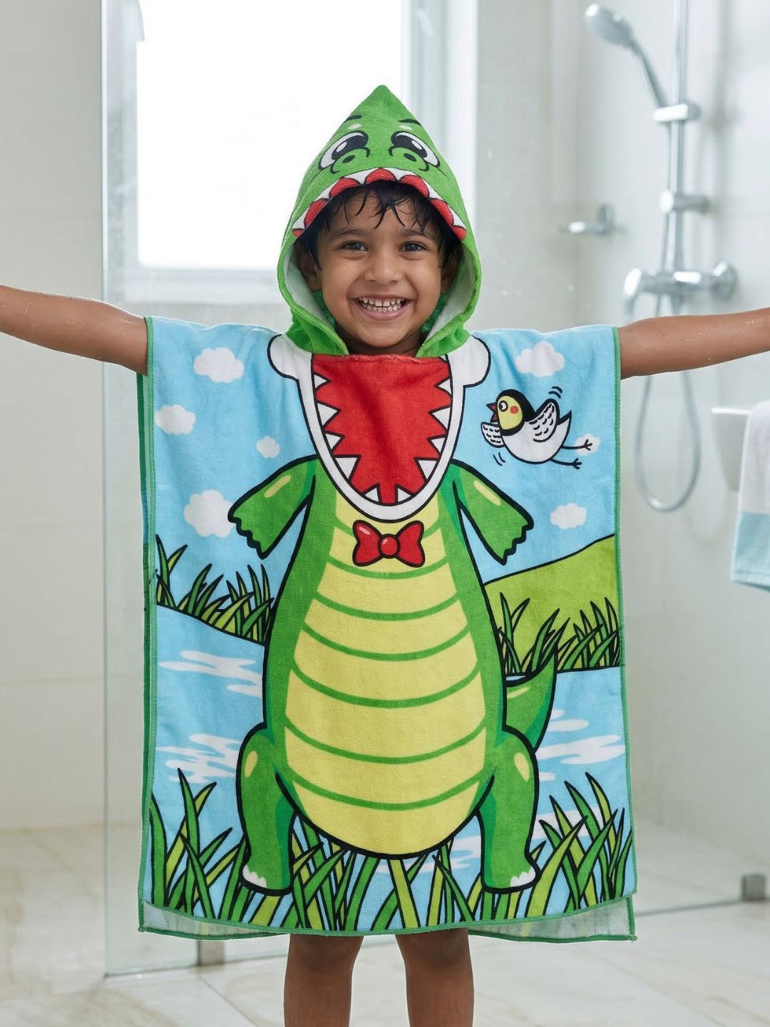 Buy Famyo Kids Green Crocodile Hooded Poncho Bath Towel Microfiber 230 GSM Super Soft 1 7 Yrs -  - Home for Unisex Kids