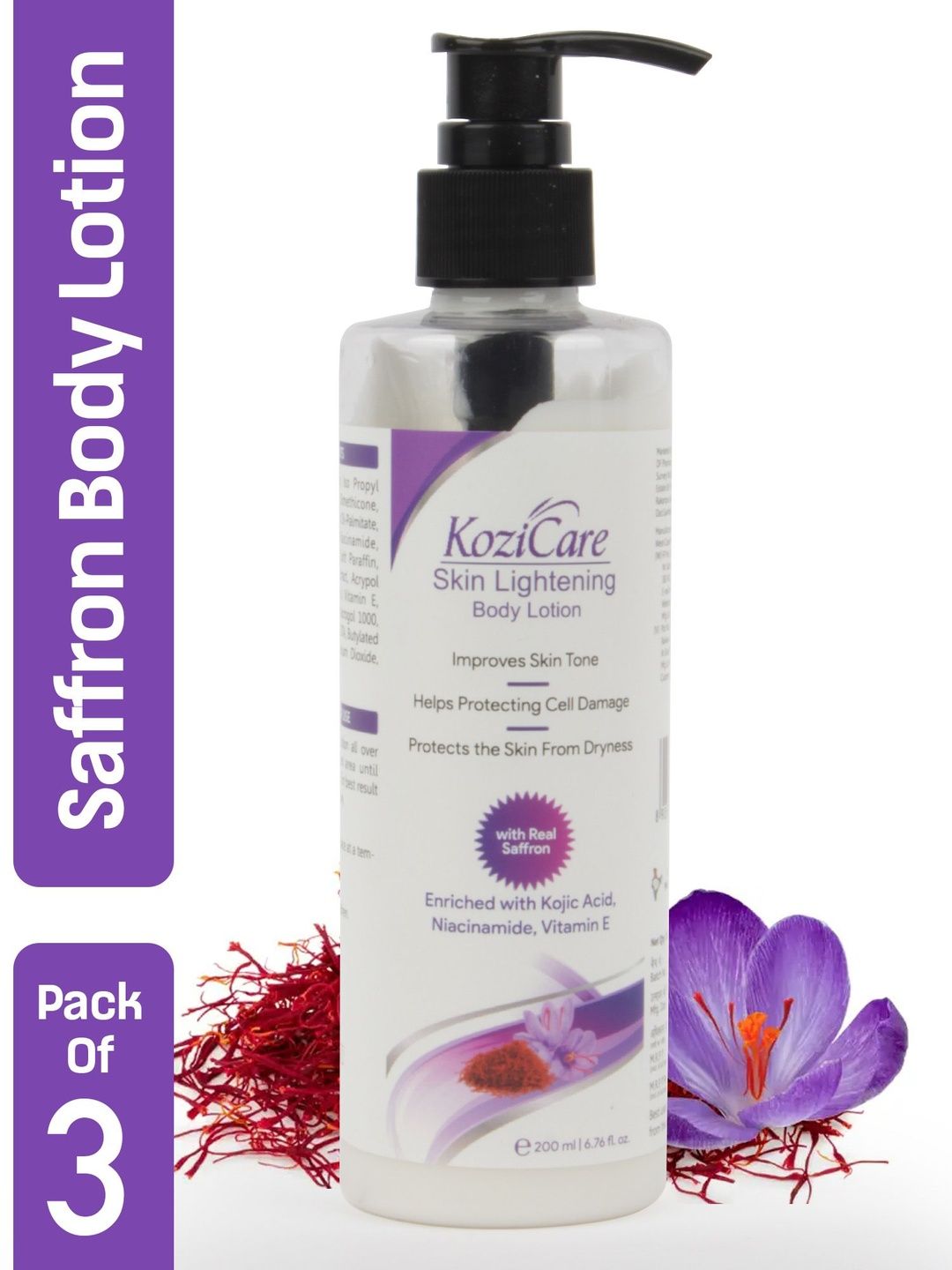 KOZICARE Real Saffron Body Lotion with Kojic Acid - 200 ml