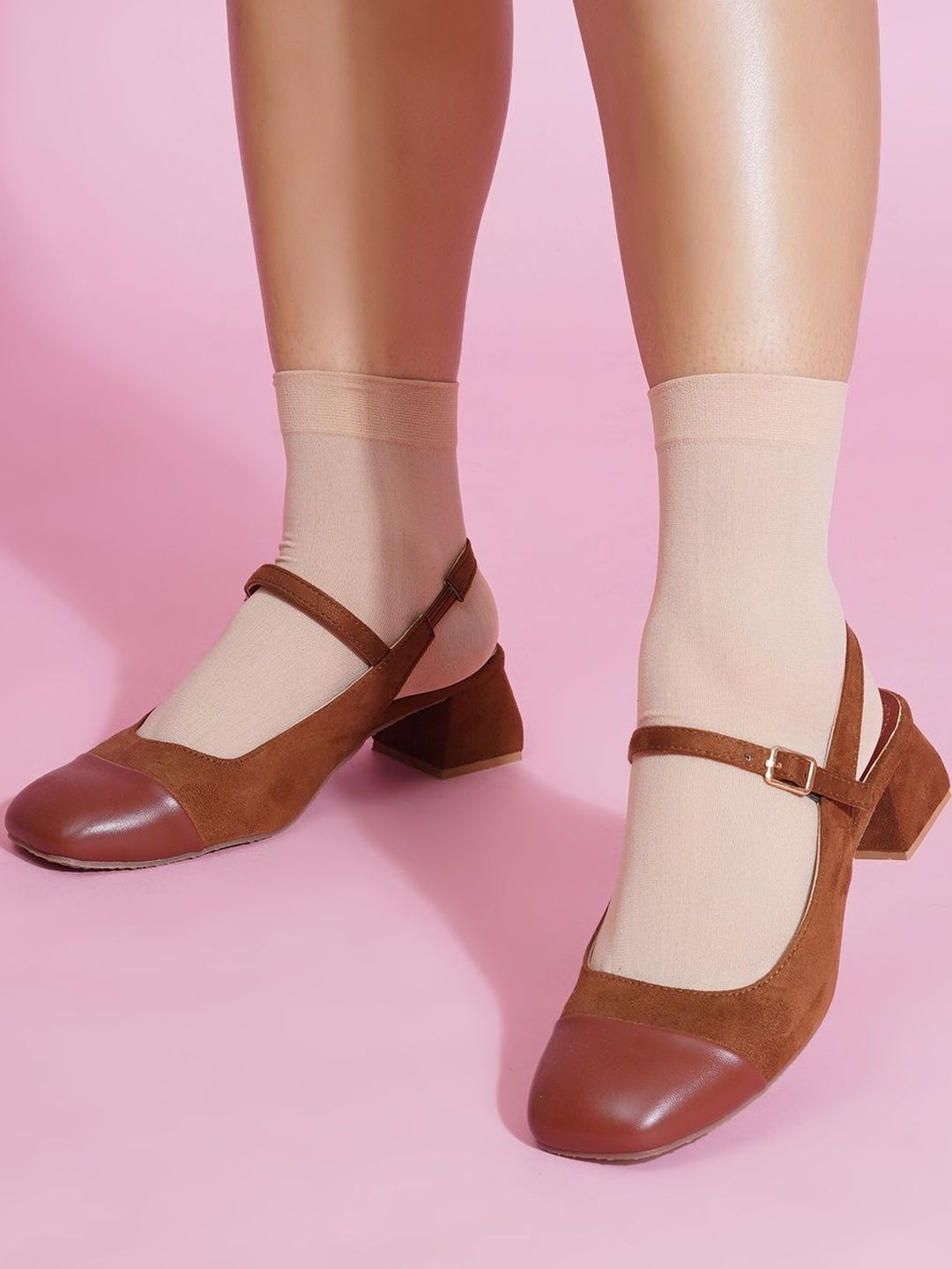 JM Looks Embellished Block Strap Heels