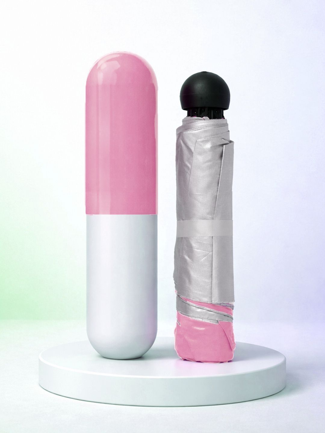 Buy FABINALIV Pink Solid 3 Fold Waterproof Compact Capsule Umbrella -  - Home for Unisex