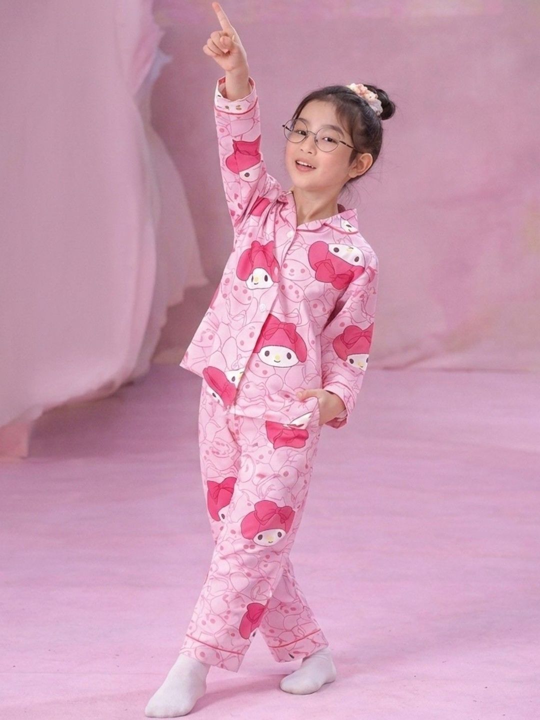 4JSTAR Girls Printed Shirt Collar Long Sleeves Night suit