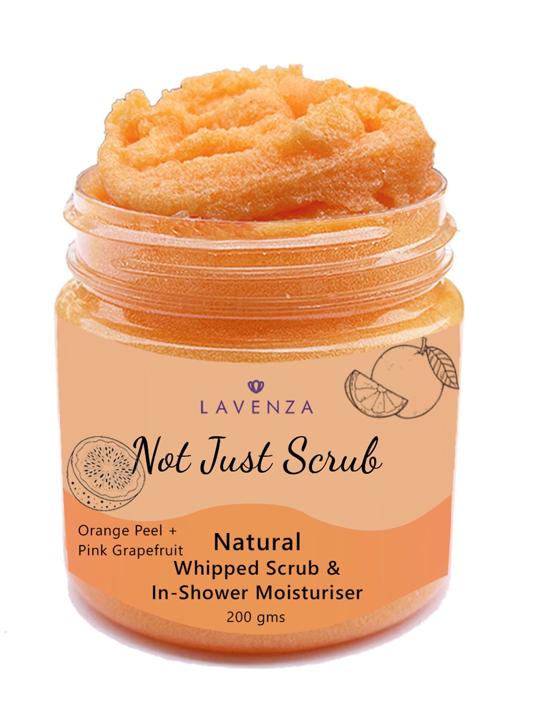 LAVENZA Freshly Whipped Body Scrub & In-Shower Moisturiser - Orange Peel & Grapefruit-250g