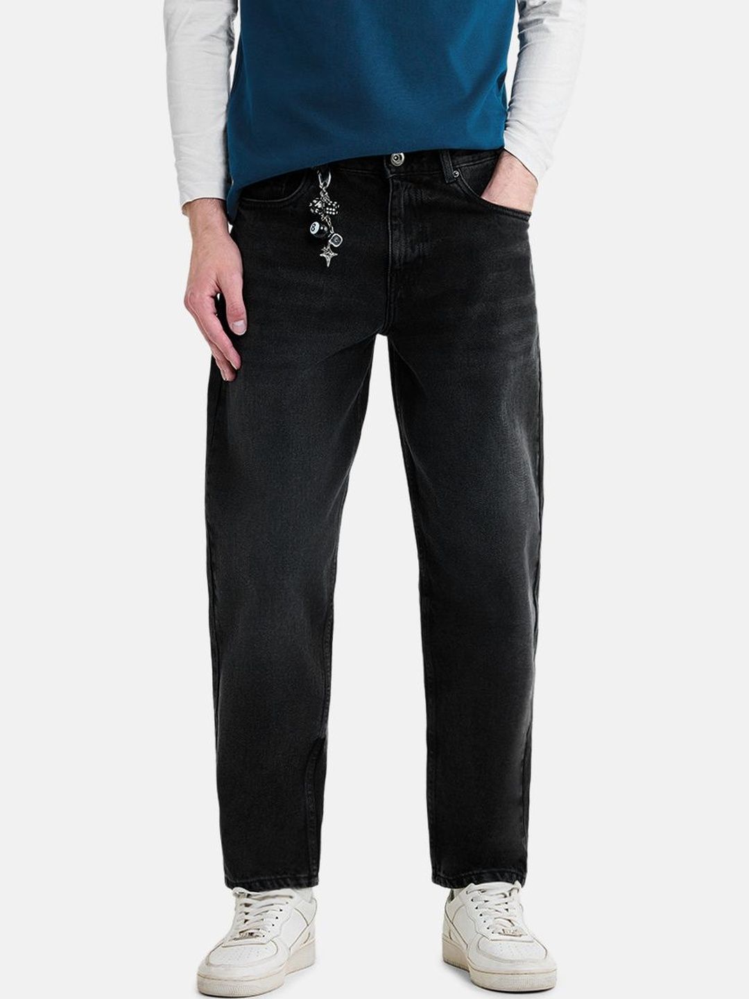 Snitch Black Mid-Rise Barrel Fit Jeans