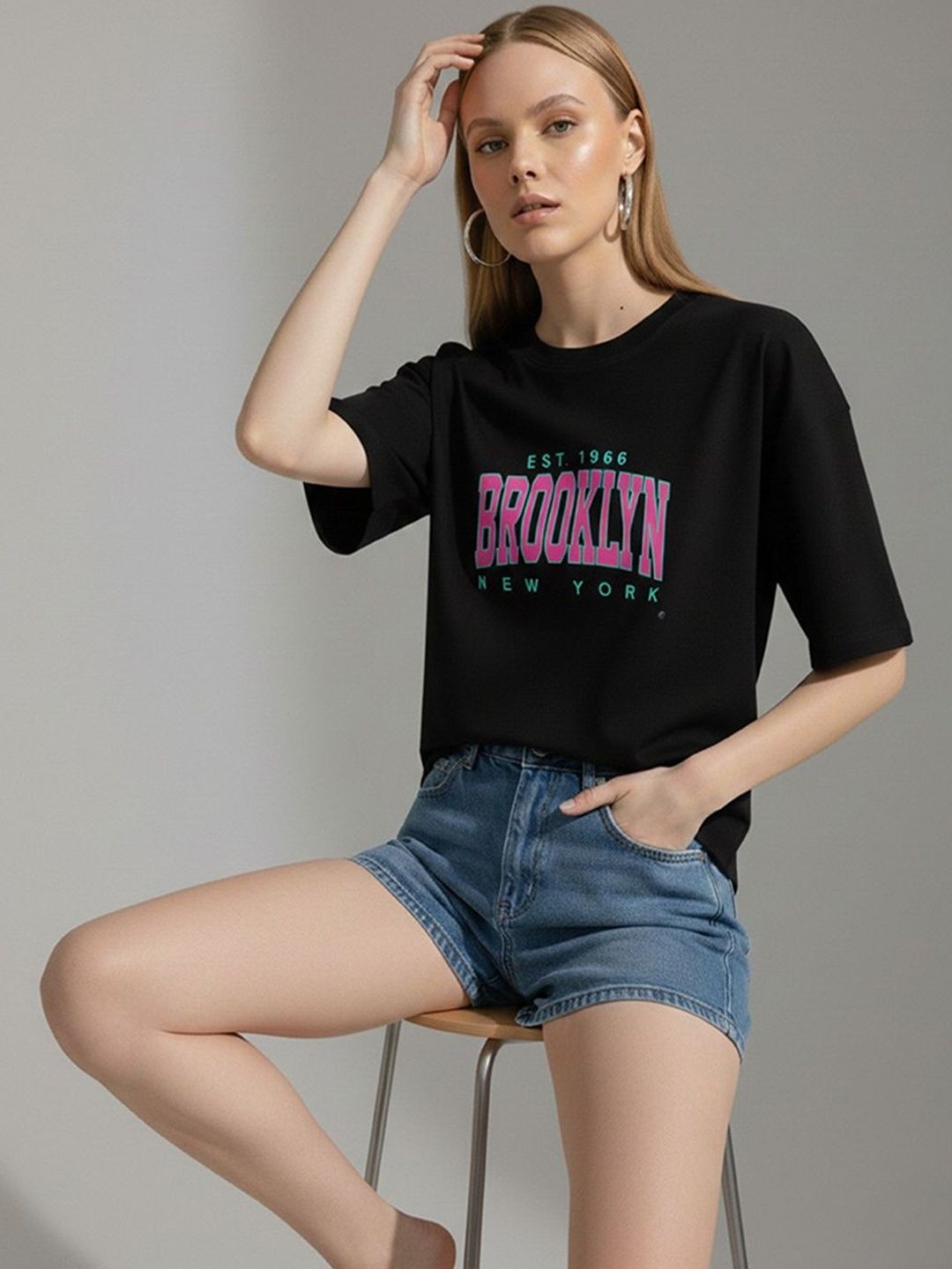 COLORCART Women Graphic Printed Oversized T-shirt