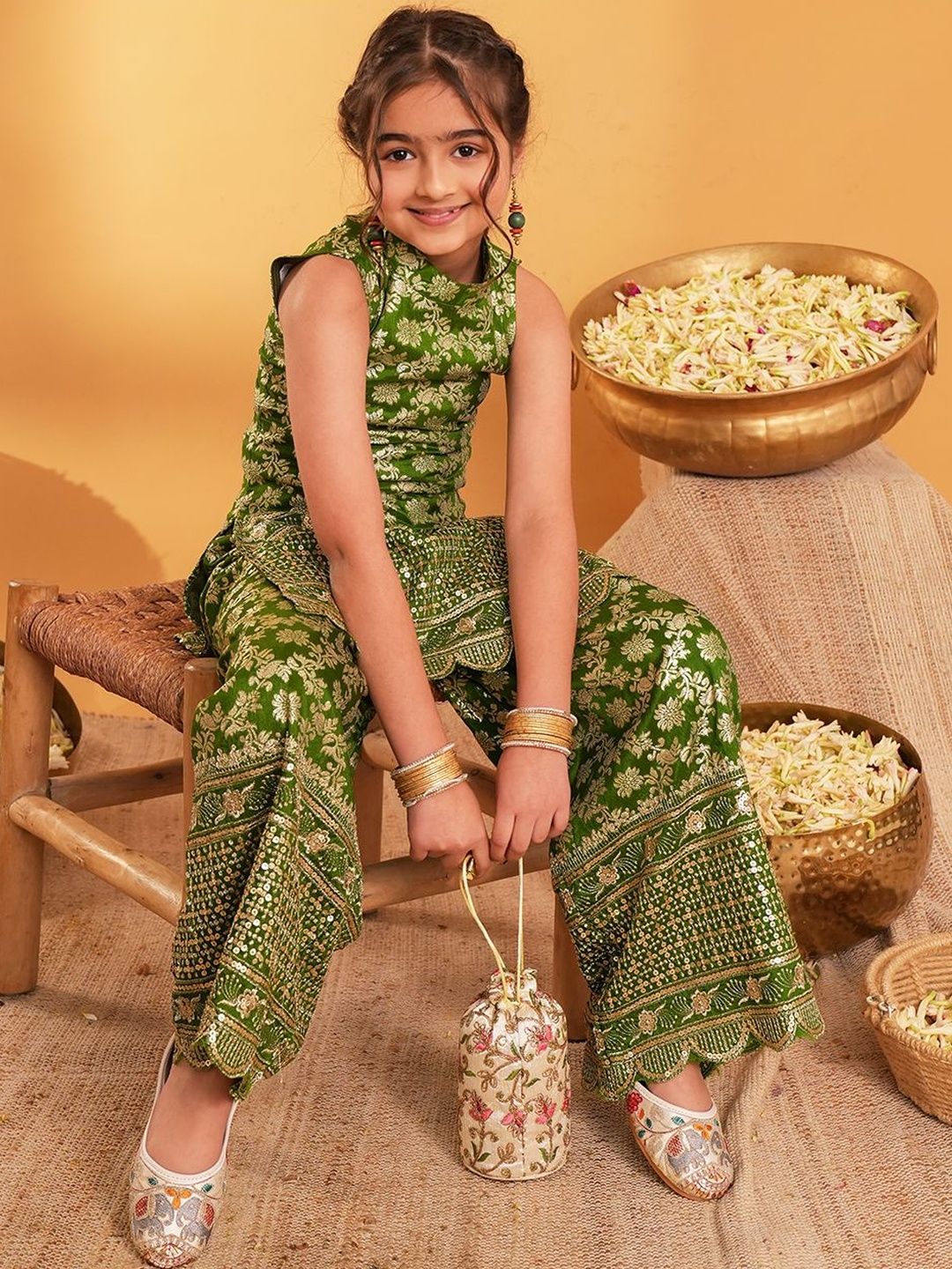 Girls Ethnic Motifs Regular Sequinned Kurta with Sharara 5