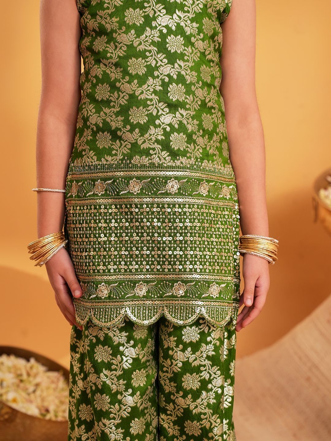 Girls Ethnic Motifs Regular Sequinned Kurta with Sharara 4