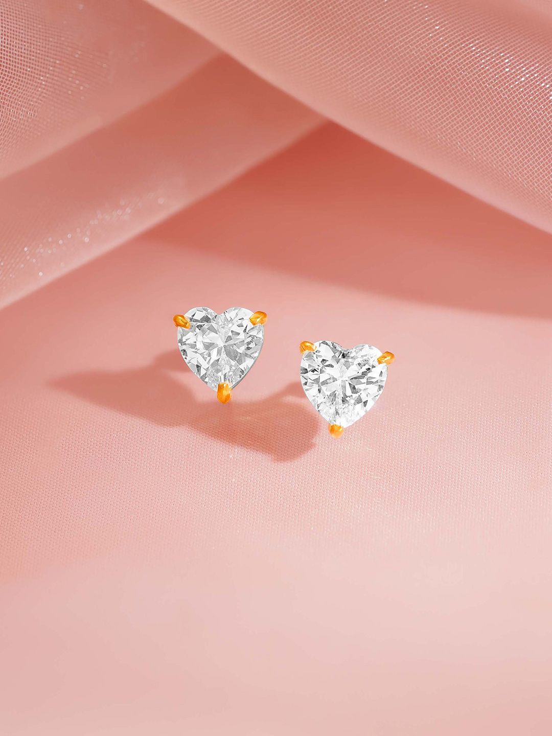 NAITRA 18K Gold Plated Heart Shaped CZ Waterproof & Anti-Tarnish Mini Stud Earrings