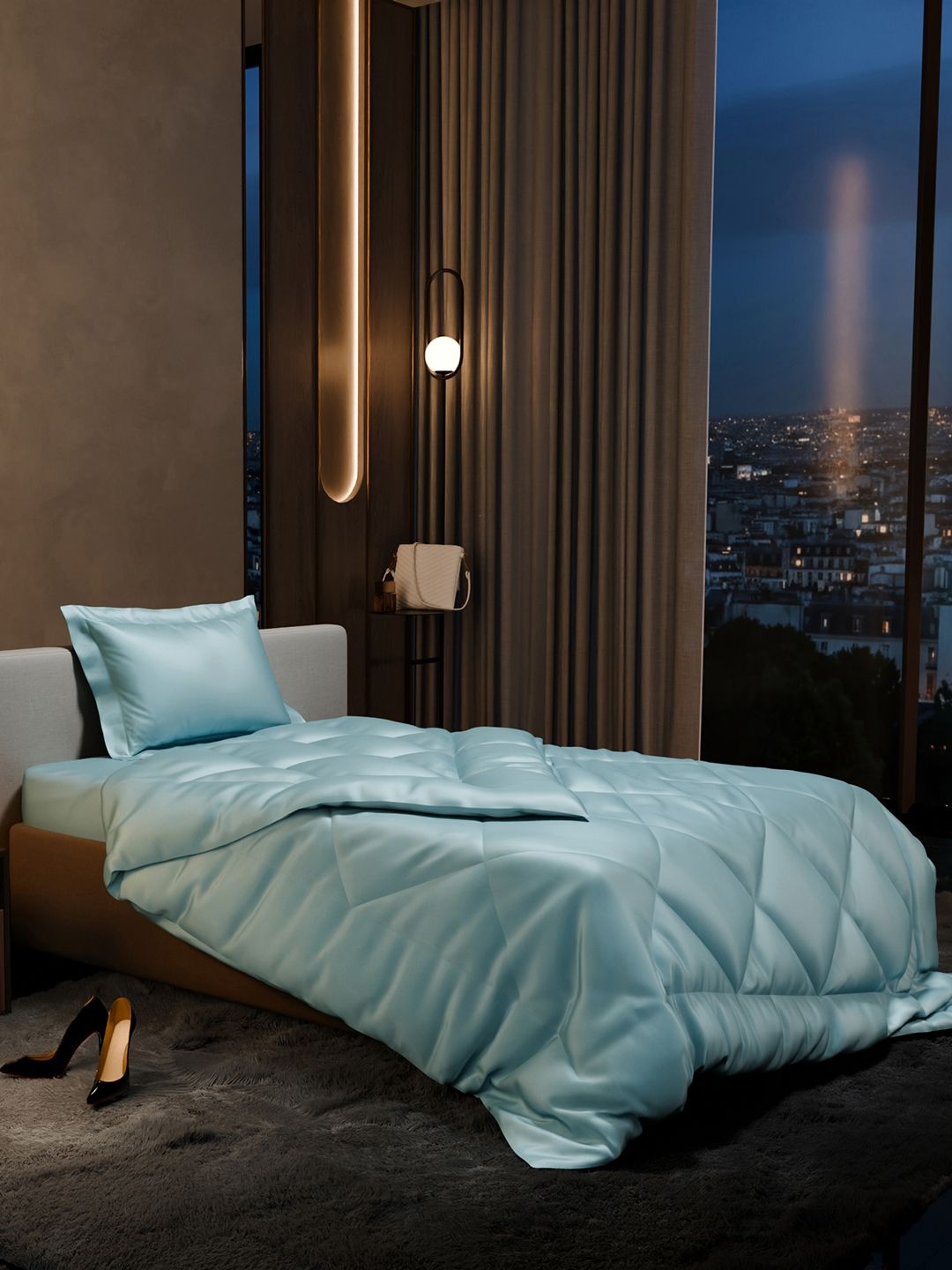 Stoa Paris Date Night Collection Blue Solid 3 Piece Single Regular Bedding Set