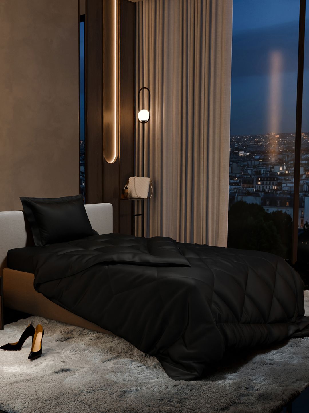 Stoa Paris Date Night Collection Black Geometric 3 Piece Single Regular Bedding Set