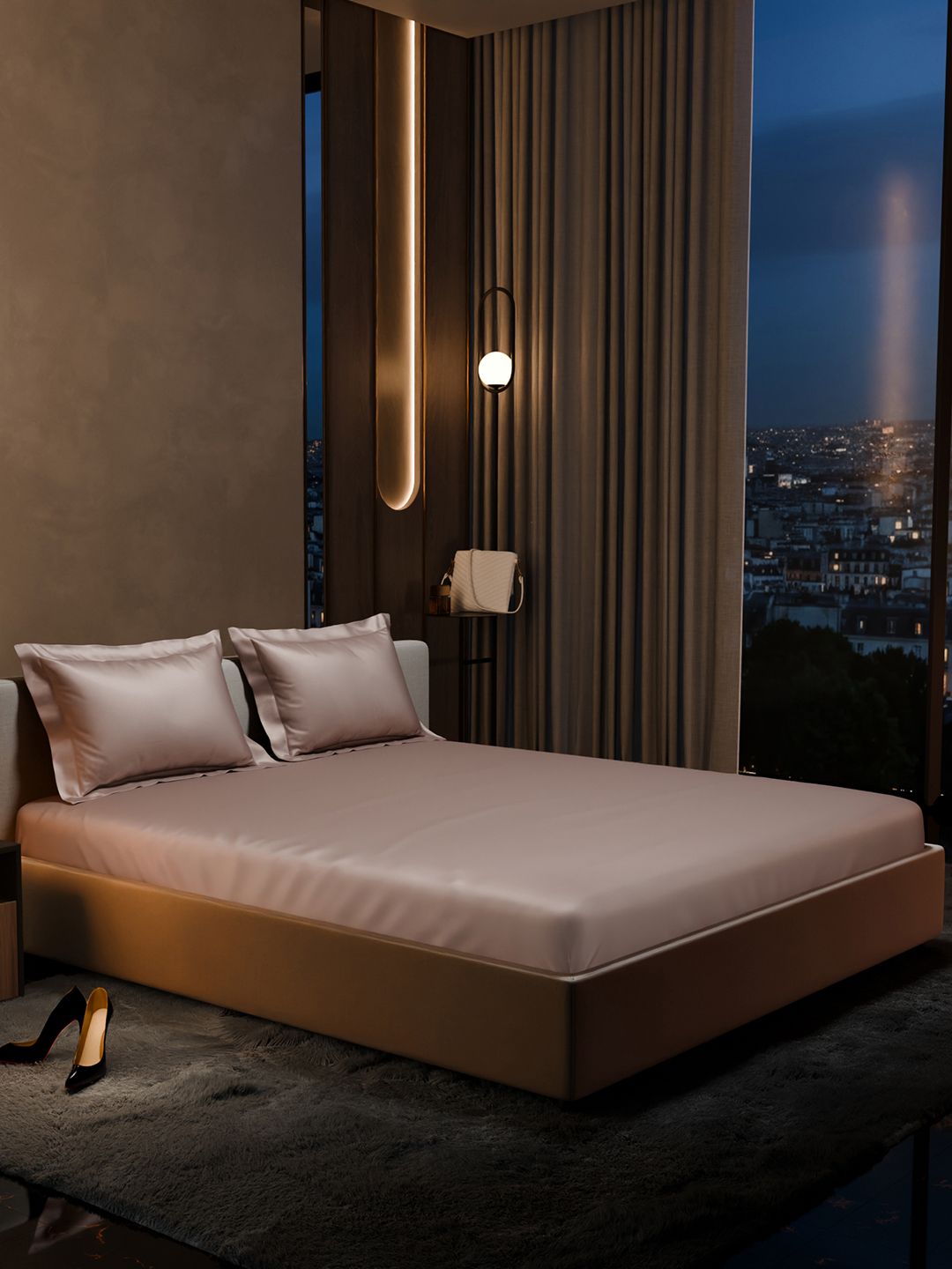 Stoa Paris Date Night Collection Champagne Fitted 300 TC Satin King Sheet
