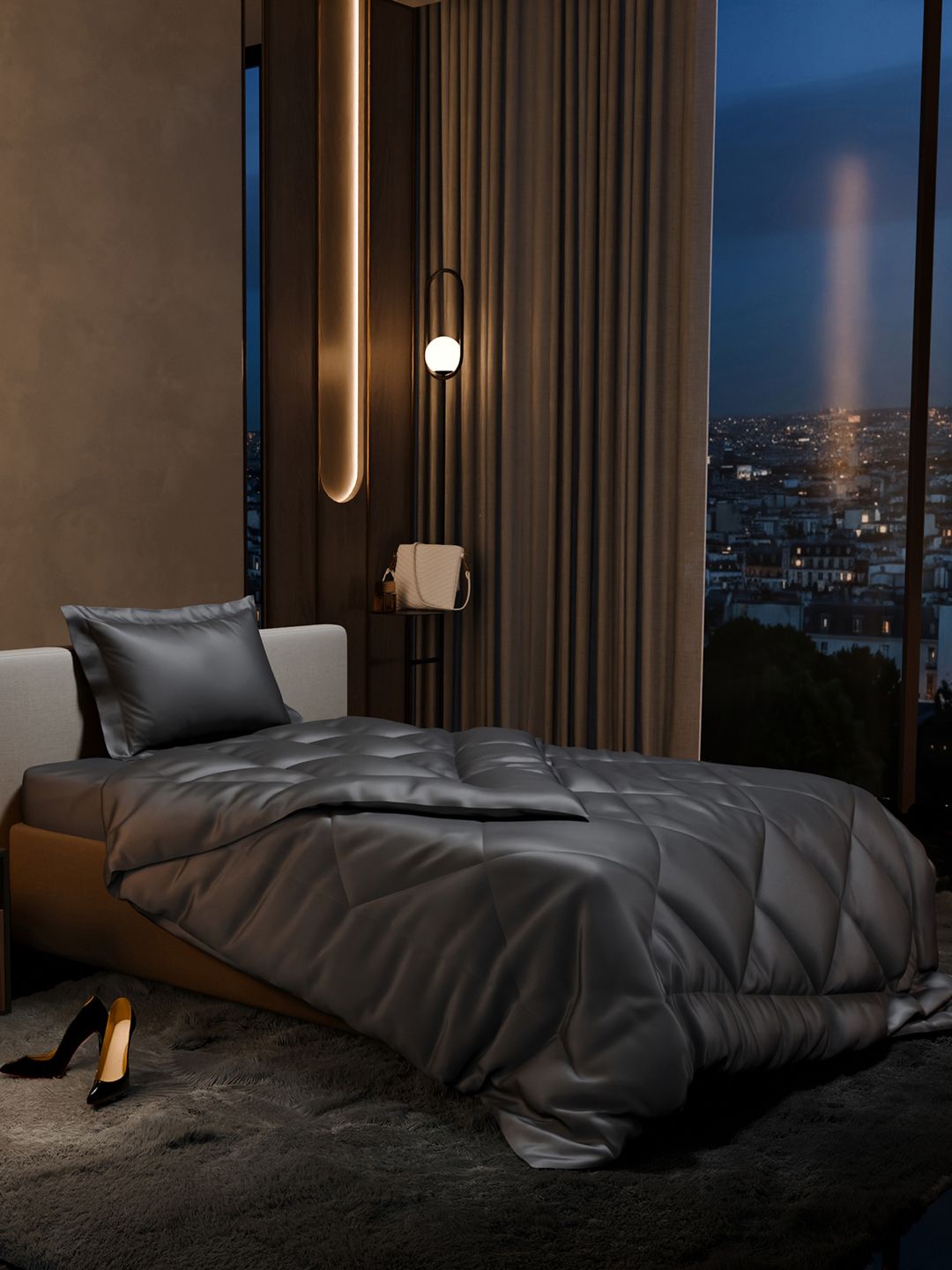 Stoa Paris Date Night Collection Grey Geometric 3 Piece Single Regular Bedding Set