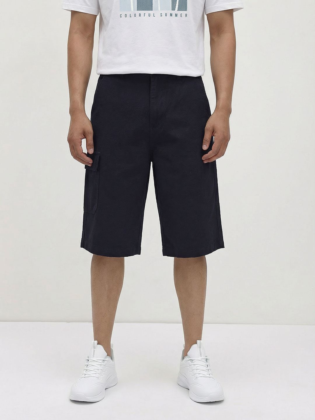 The Roadster Life Co. Men Waffle Knit Pure Cotton Baggy Fit Cargo-Style Skater Shorts