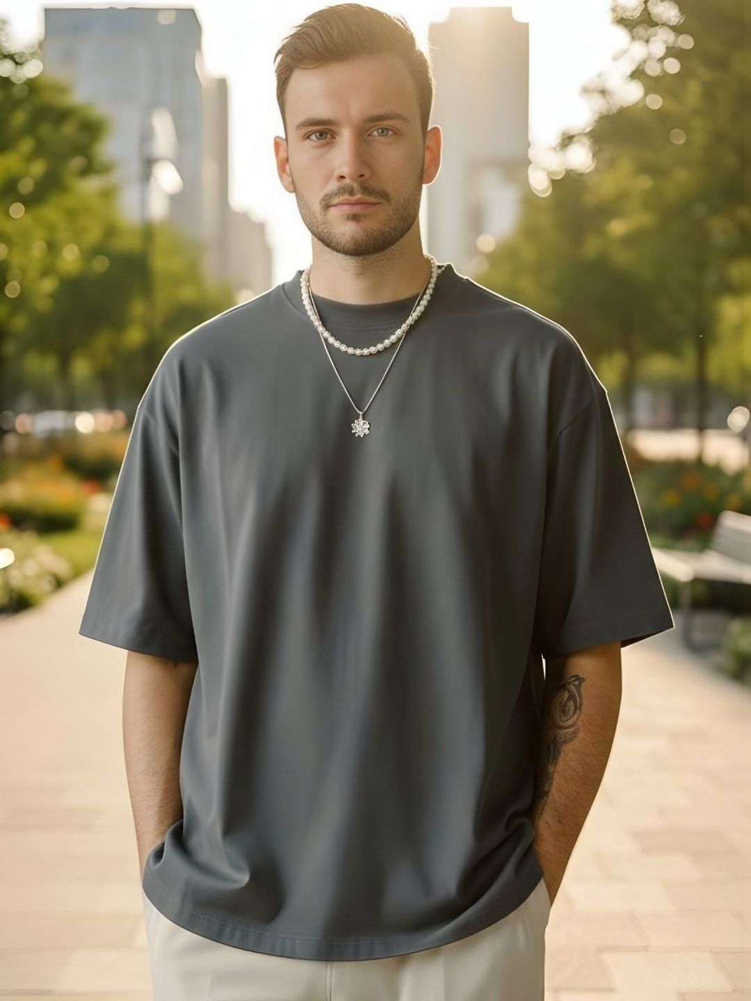 Charcoal Relaxed Fit Round Neck T-shirt