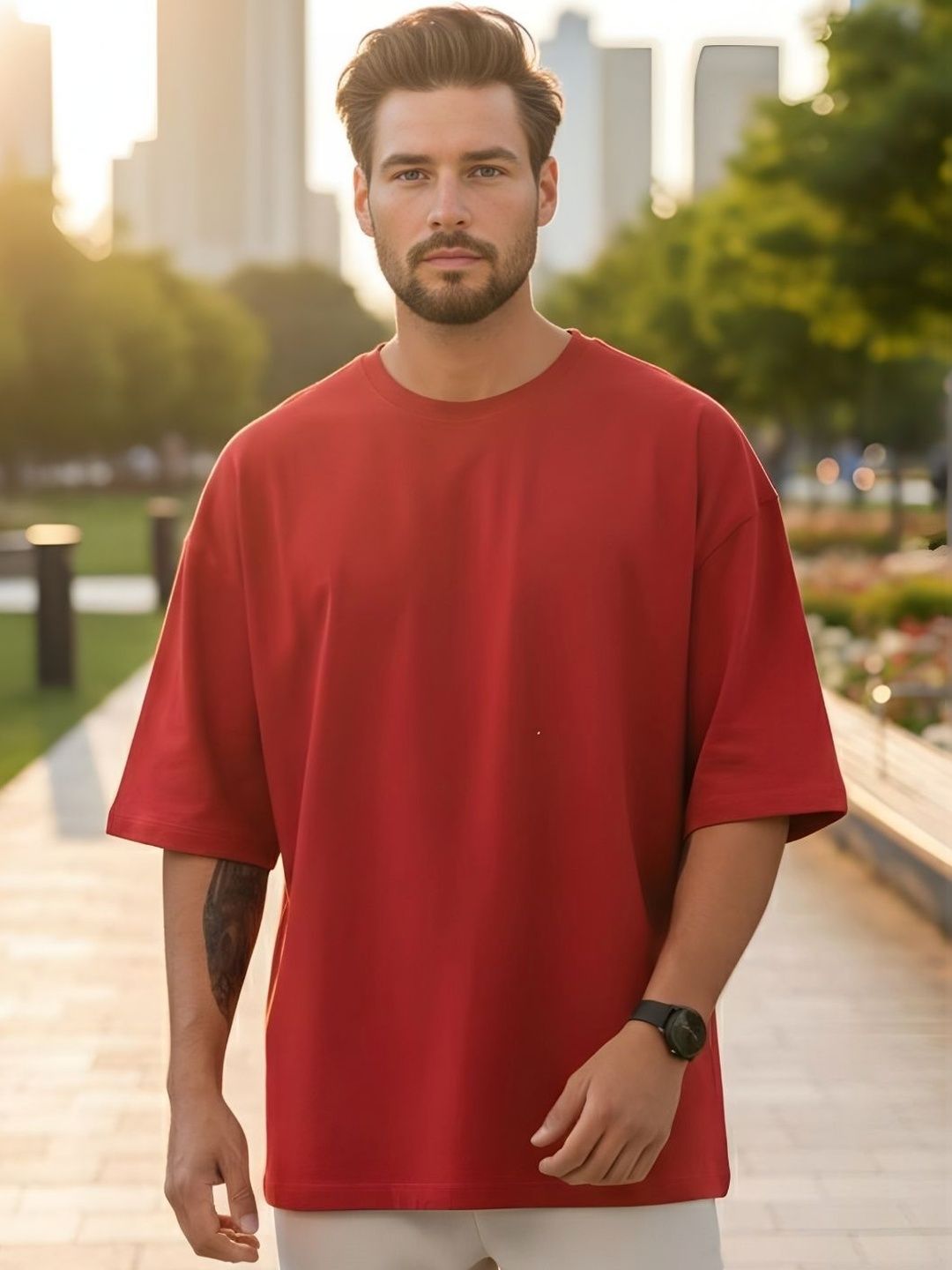PRONK Men Oversized Drop-Shoulder T-shirt