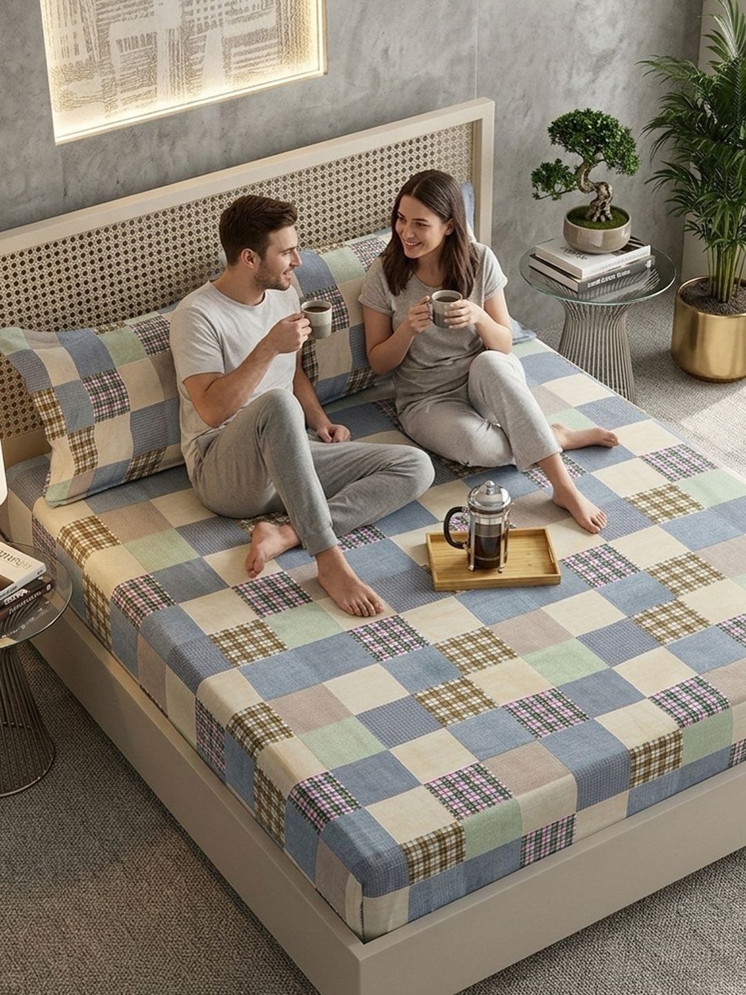 Buy FABINALIV Multicoloured Polycotton 300 TC Super King Bedsheet With 2 Pillow Covers -  - Home for Unisex