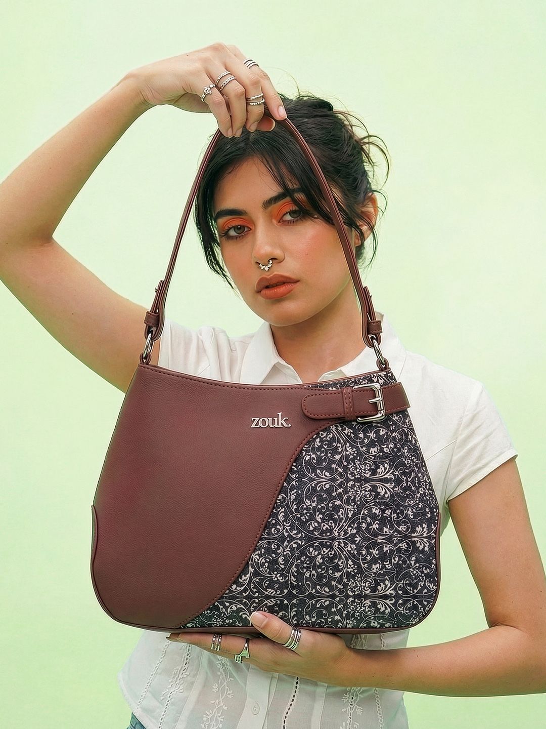 Buy Alt By Zouk  Lattice Lace Floral Printed Leather Structured Handheld Bag -  - Accessories for Unisex