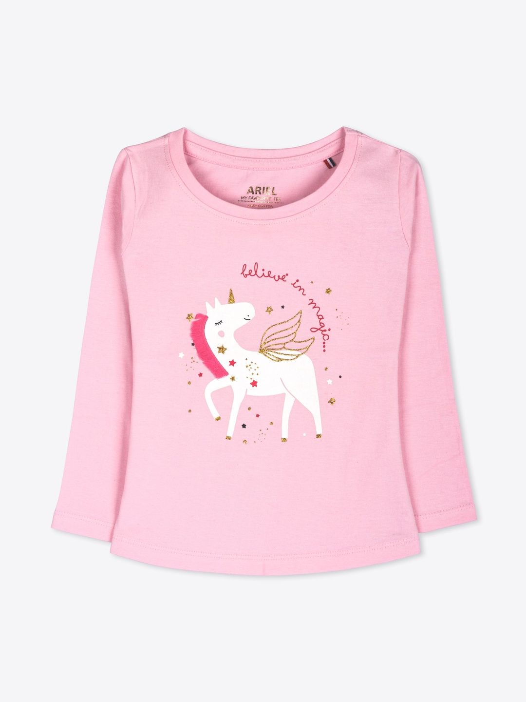 ariel Girls Pure Cotton Graphic Printed Full Sleeve T-shirts