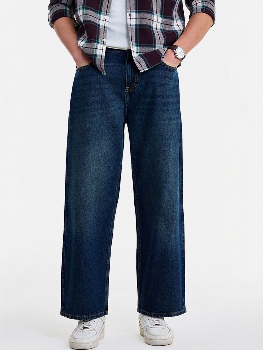 Snitch Blue Mid-Rise Baggy Jeans